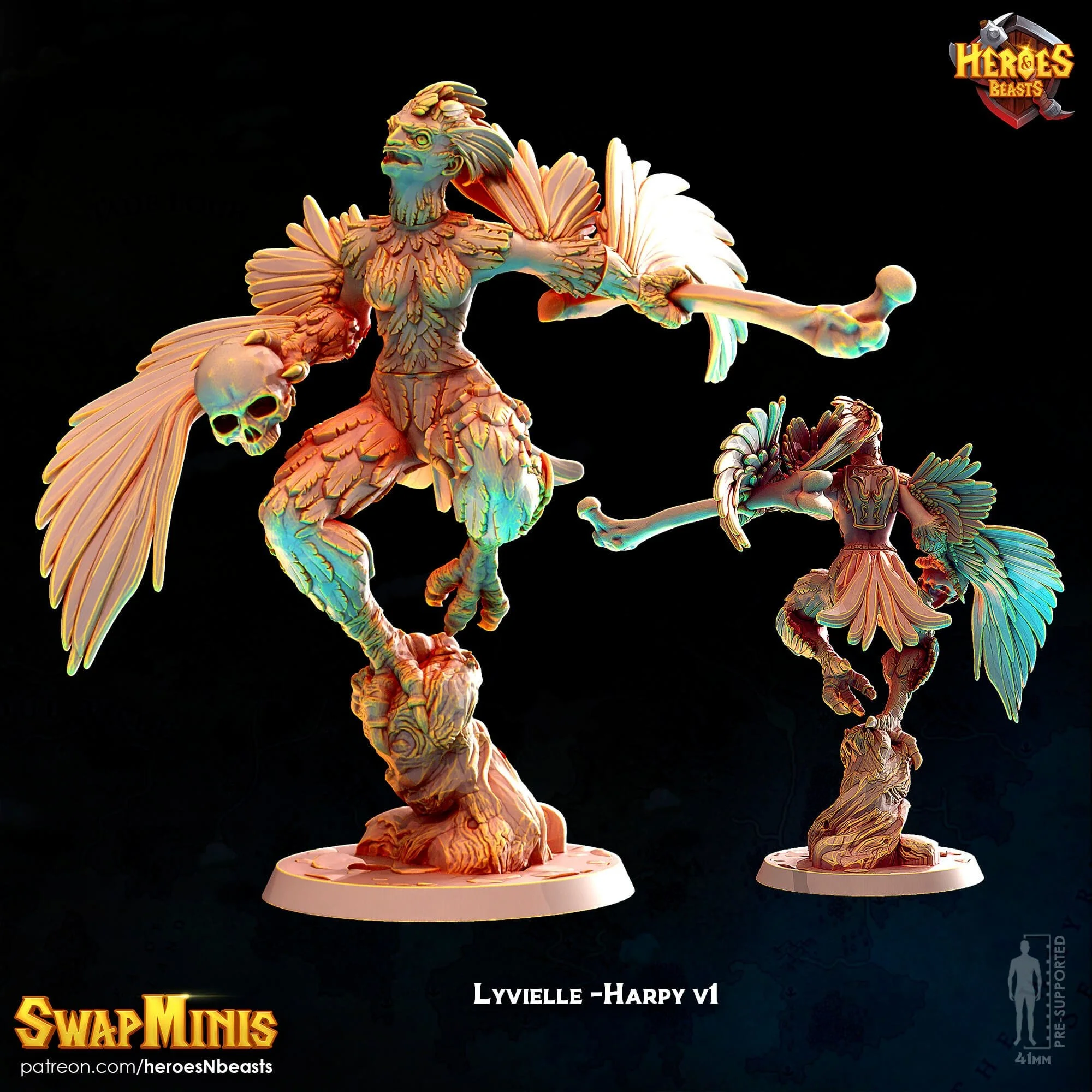 Modular RPG - Swapmini Harpy - Lyvielle - Bundle modular miniature printed by Mythic Forge