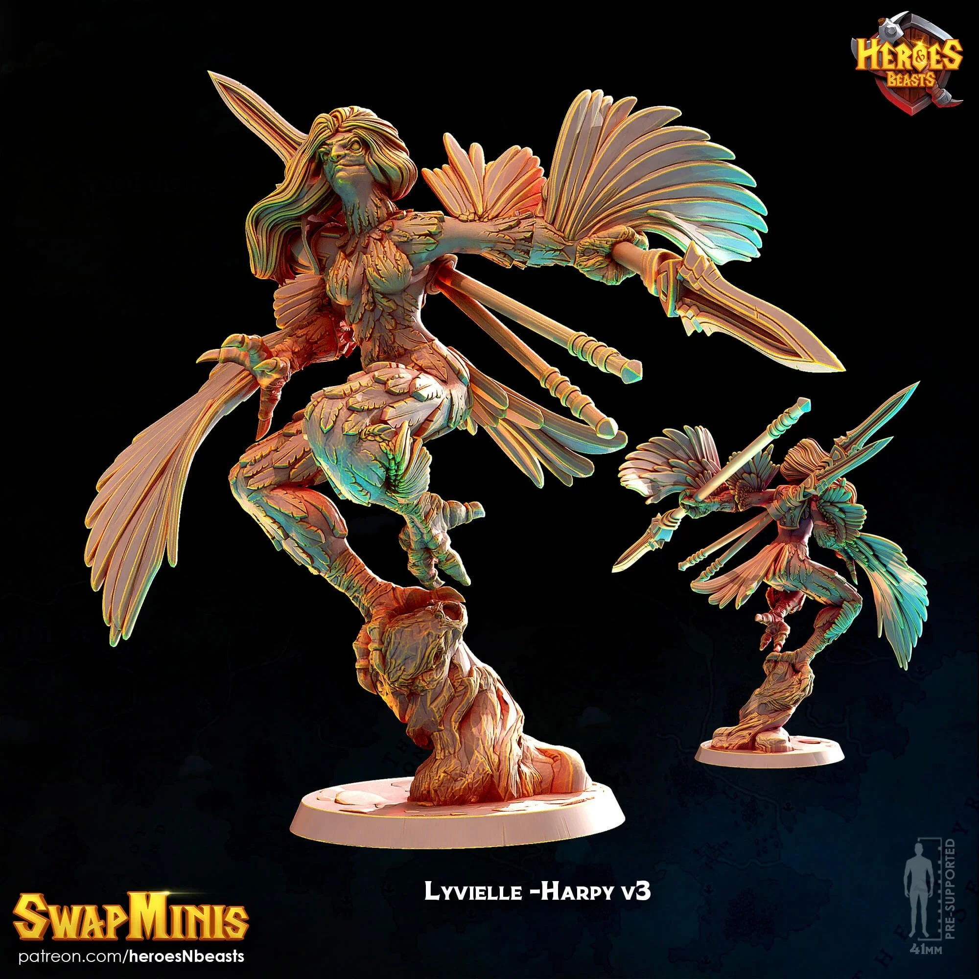Modular RPG - Swapmini Harpy - Lyvielle - Bundle modular miniature printed by Mythic Forge