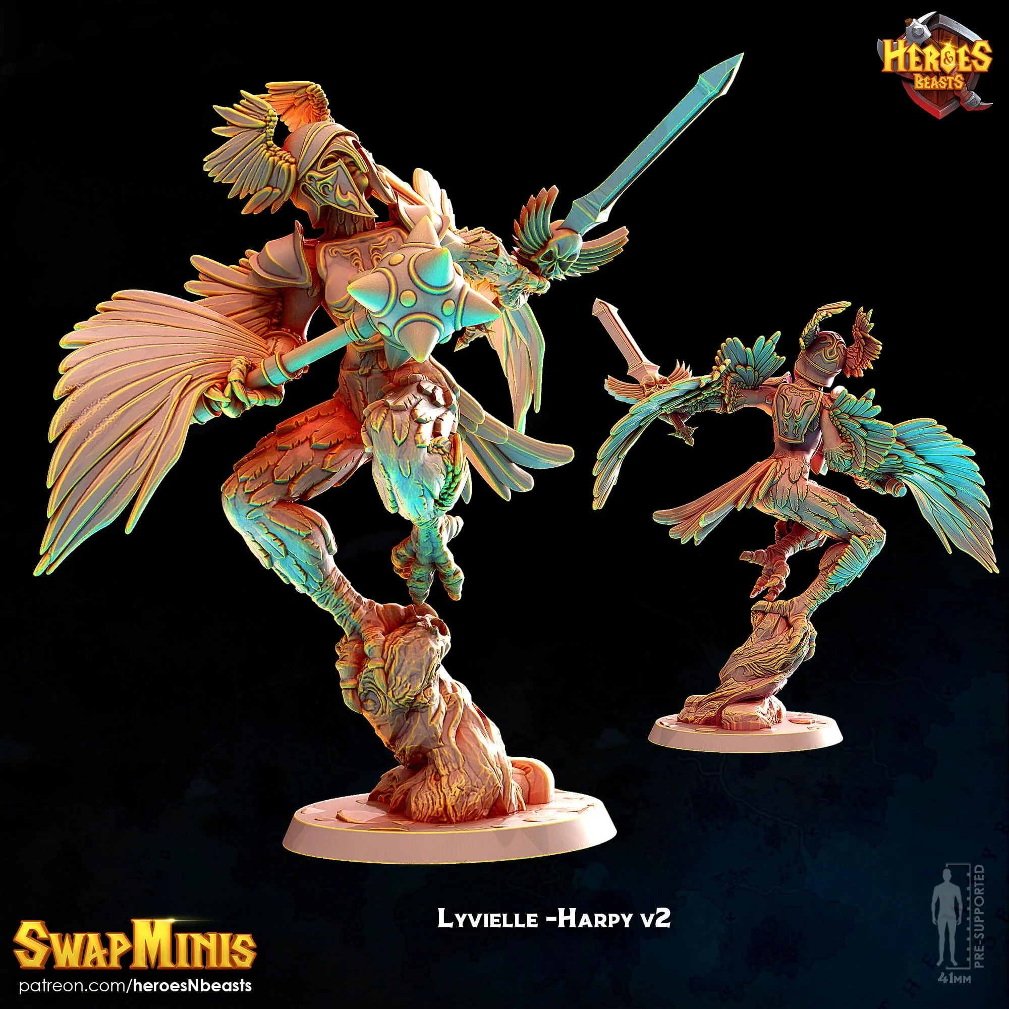 Modular RPG - Swapmini Harpy - Lyvielle - Bundle modular miniature printed by Mythic Forge