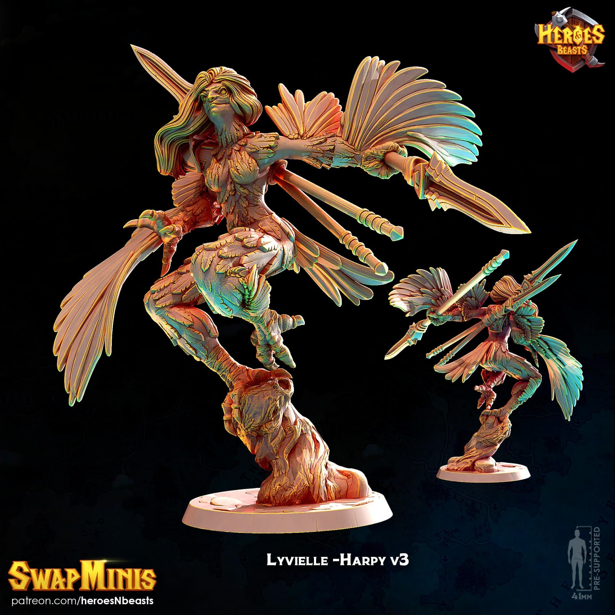 Modular RPG - Swapmini Harpy - Lyvielle - Bundle modular miniature printed by Mythic Forge