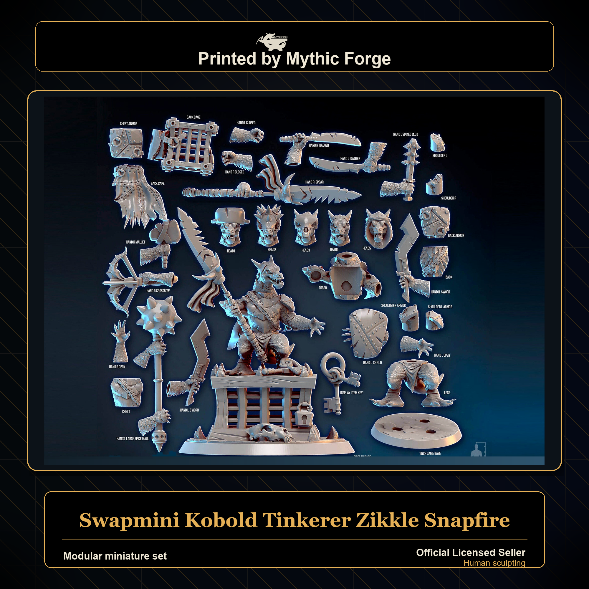 Modular RPG - Swapmini Kobold Tinkerer - Zikkle Snapfire - Bundle modular miniature printed by Mythic Forge