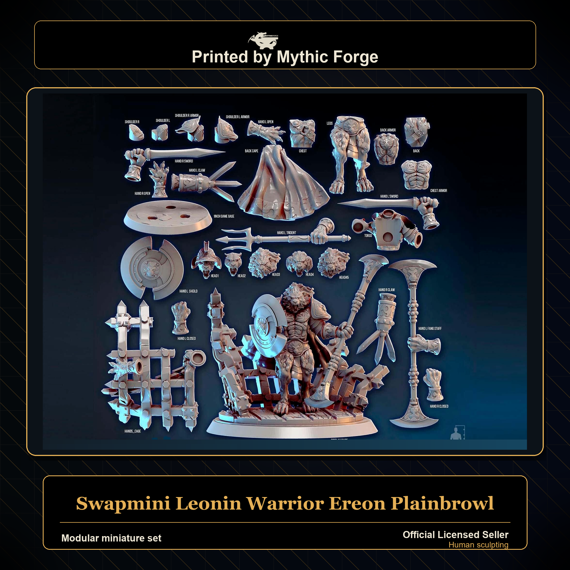 Modular RPG - Swapmini Leonin Warrior - Ereon Plainbrowl - Bundle modular miniature printed by Mythic Forge