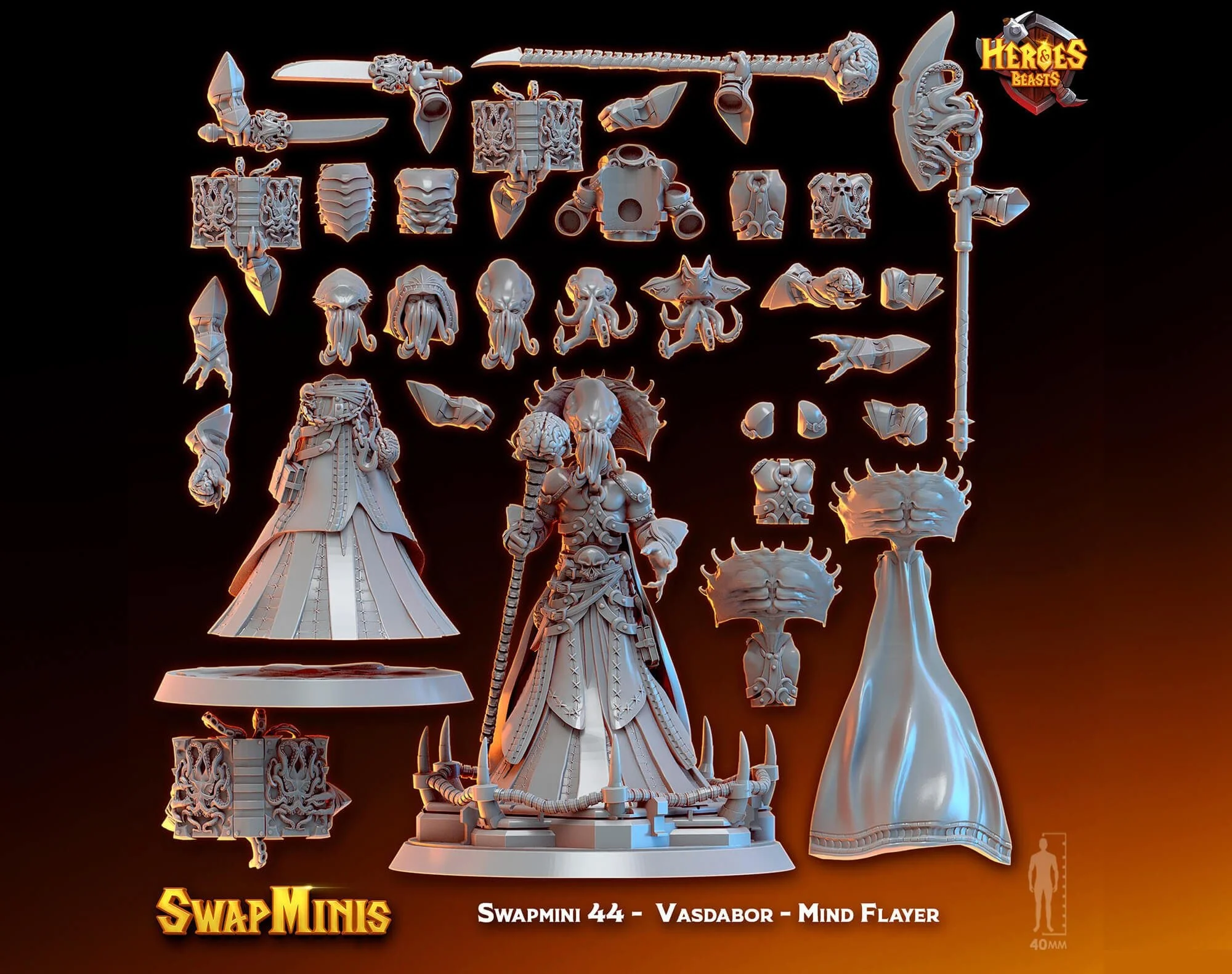 Modular RPG - Swapmini Mind Flayer - Vasdabor - Bundle modular miniature printed by Mythic Forge