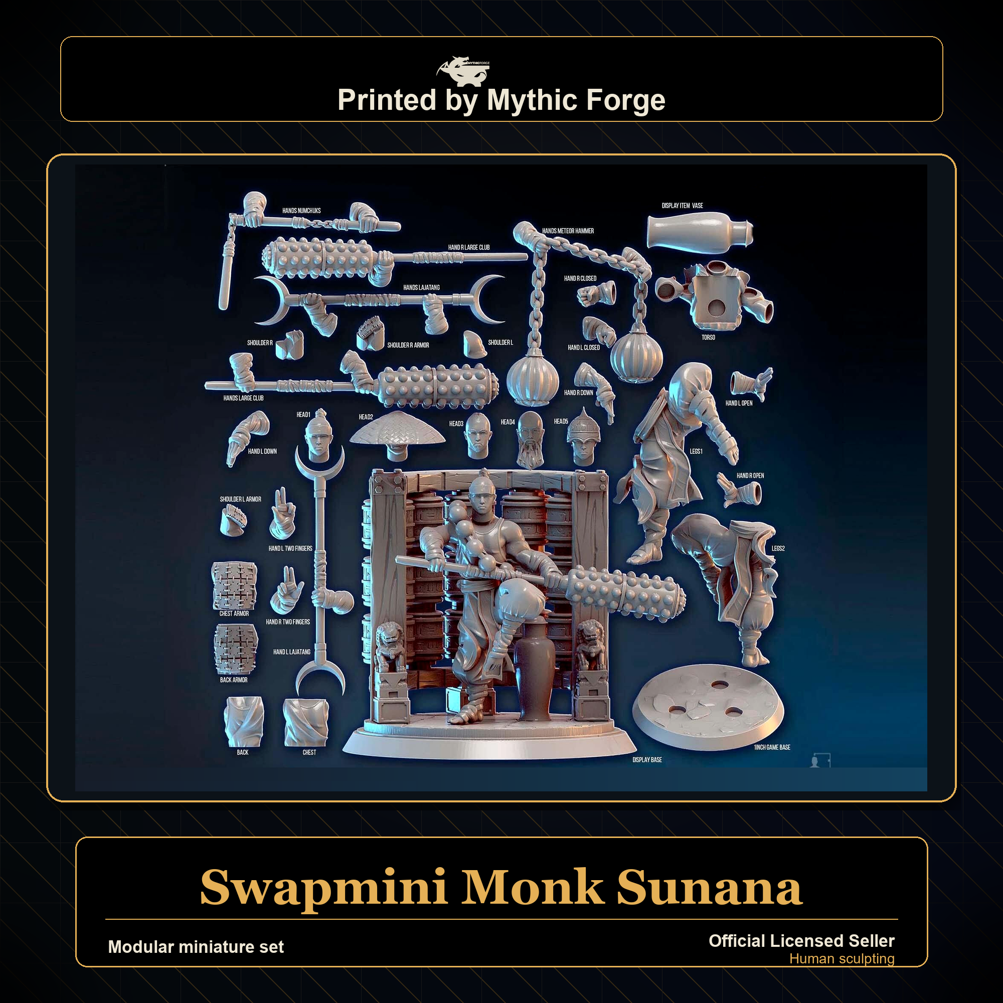 Modular RPG - Swapmini Monk - Sunana - Bundle modular miniature printed by Mythic Forge