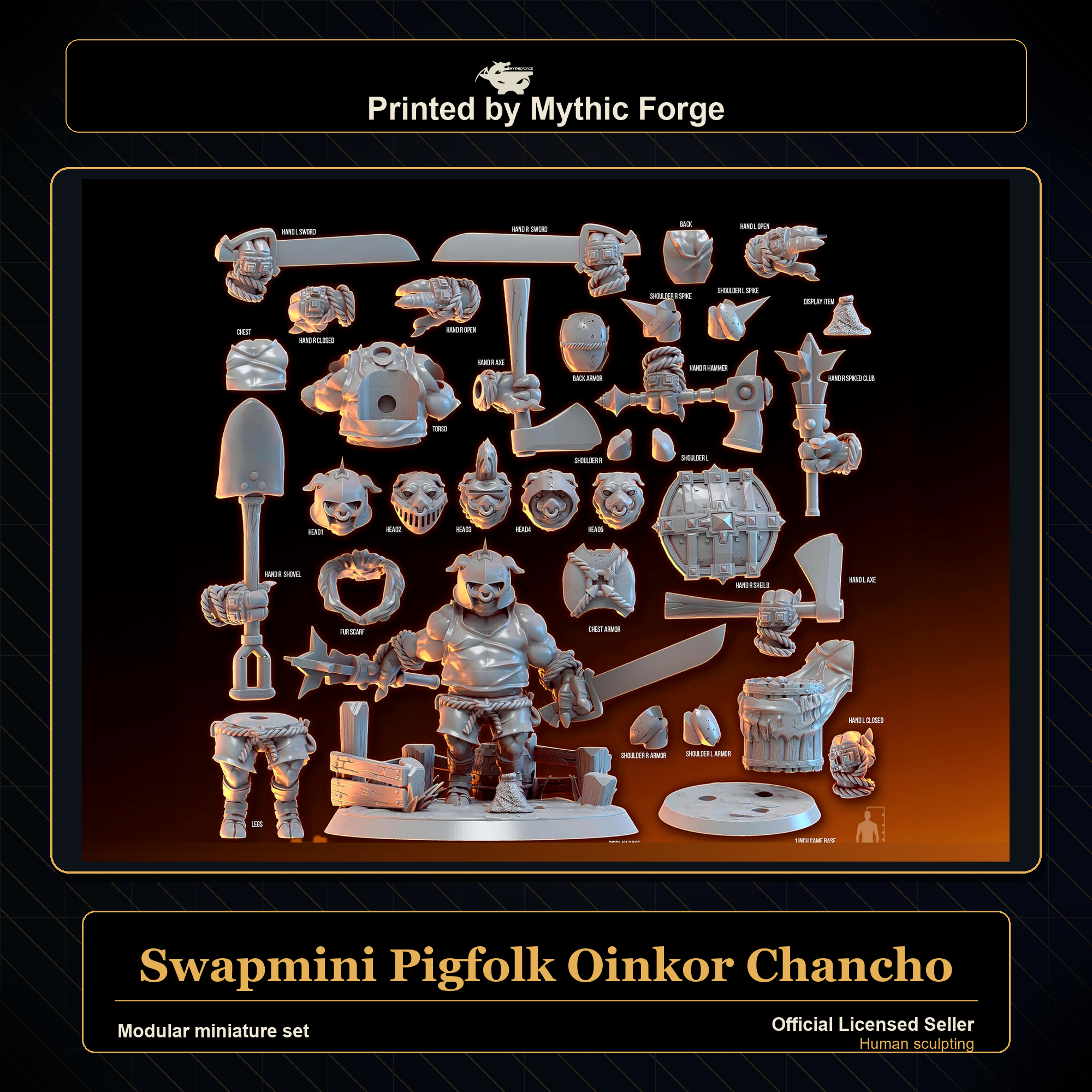 Modular RPG - Swapmini Pigfolk - Oinkor Chancho - Bundle modular miniature printed by Mythic Forge