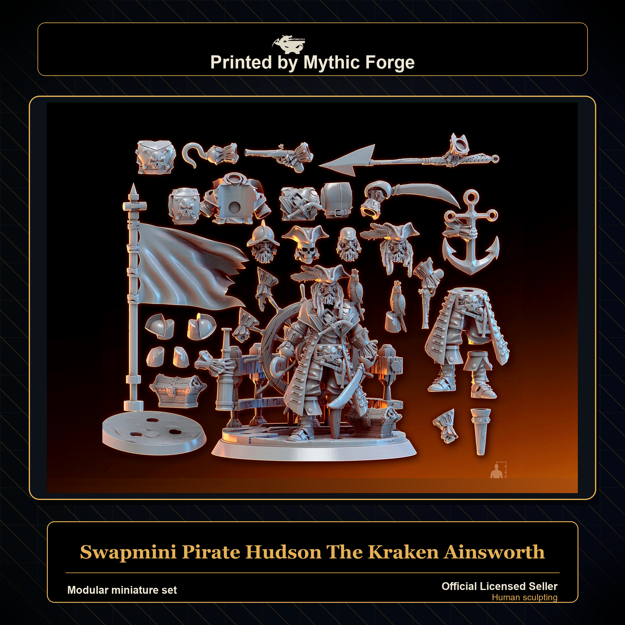 Modular RPG - Swapmini Pirate - Hudson The Kraken Ainsworth - Bundle modular miniature printed by Mythic Forge