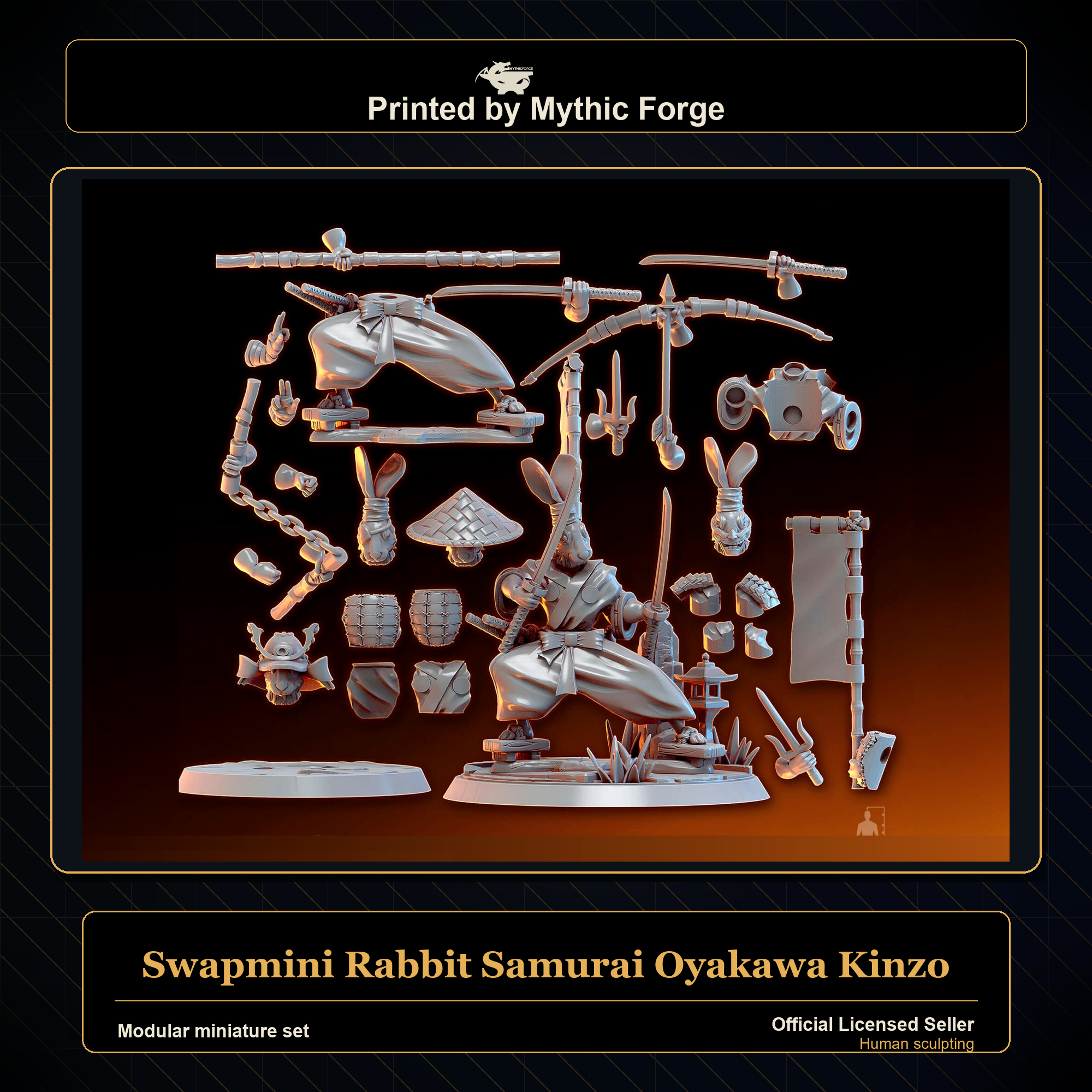 Modular RPG - Swapmini Rabbit Samurai - Oyakawa Kinzo - Bundle modular miniature printed by Mythic Forge