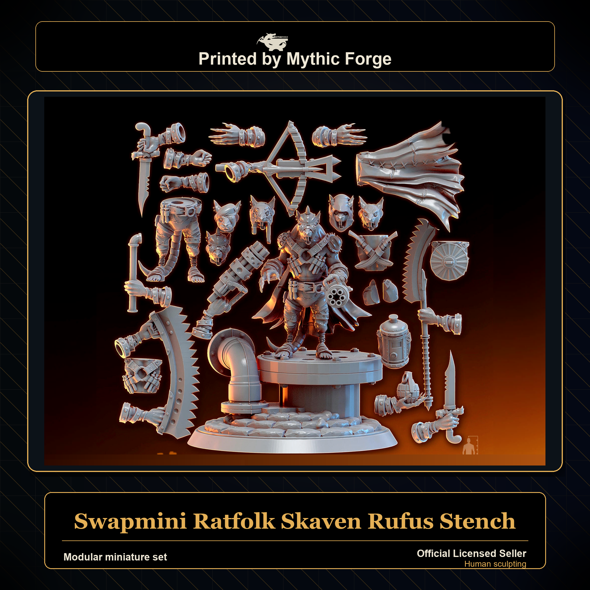 Modular RPG - Swapmini Ratfolk Skaven - Rufus Stench - Bundle modular miniature printed by Mythic Forge