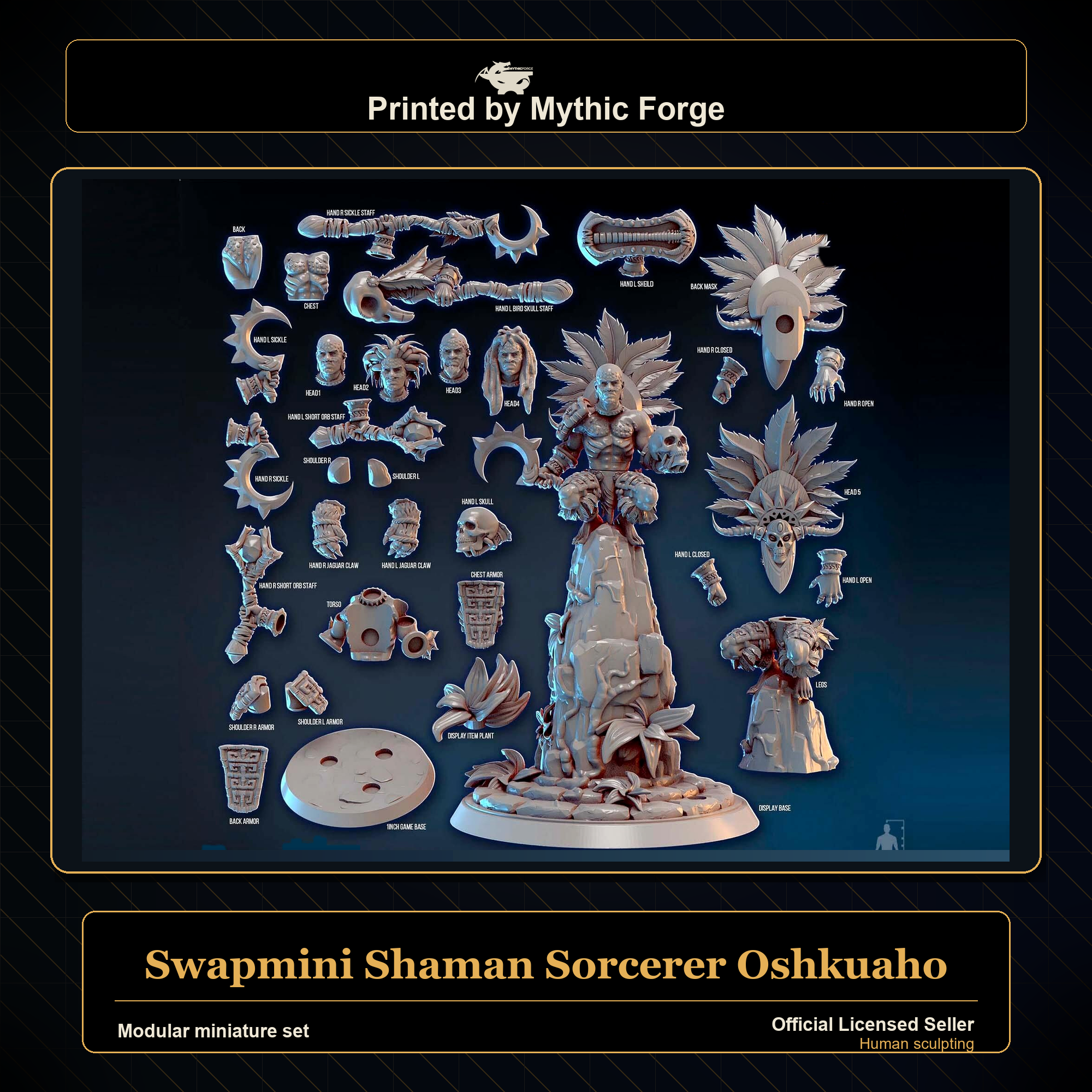 Modular RPG - Swapmini Shaman Sorcerer - Oshkuaho - Bundle modular miniature printed by Mythic Forge