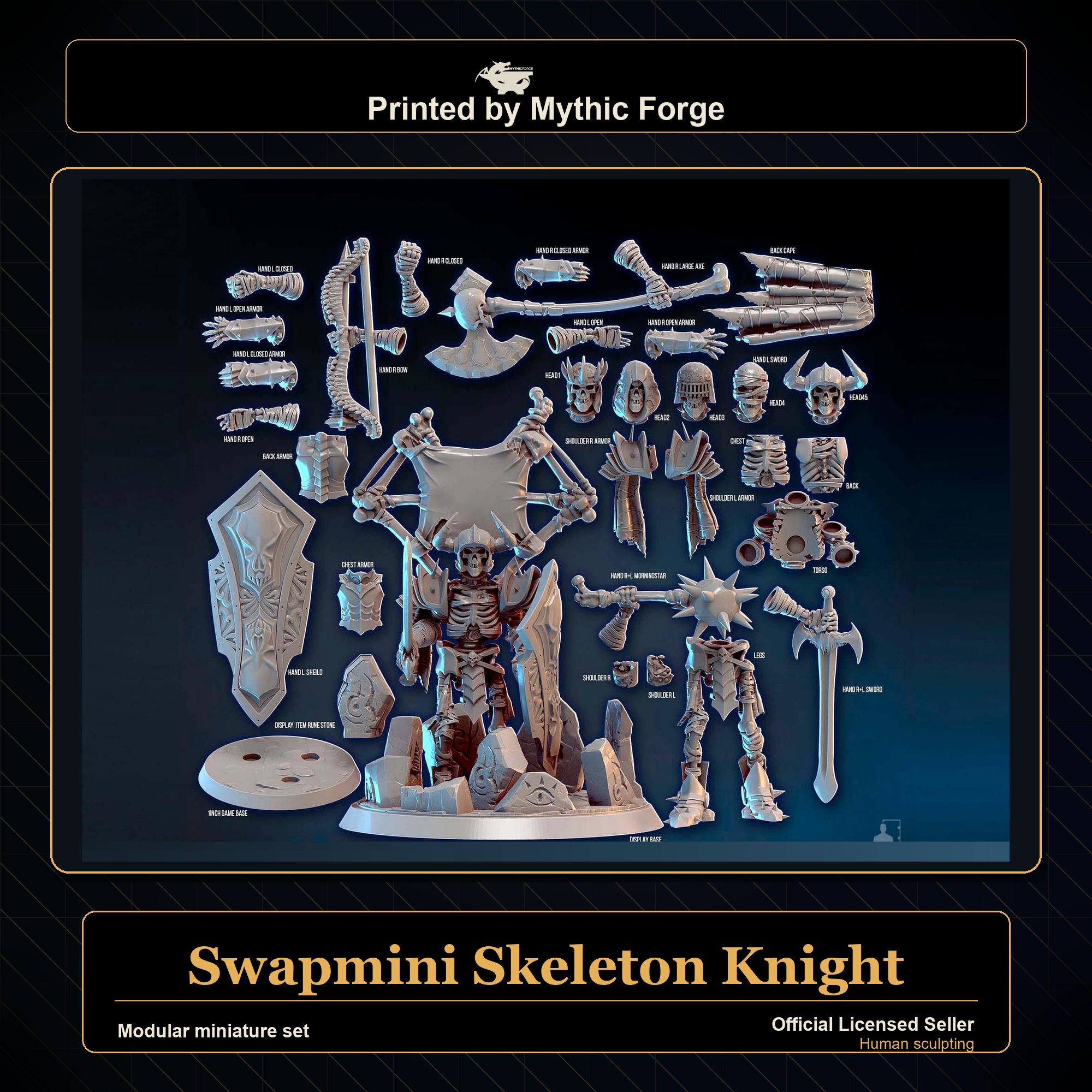 Modular RPG - Swapmini Skeleton Knight - Bundle modular miniature printed by Mythic Forge