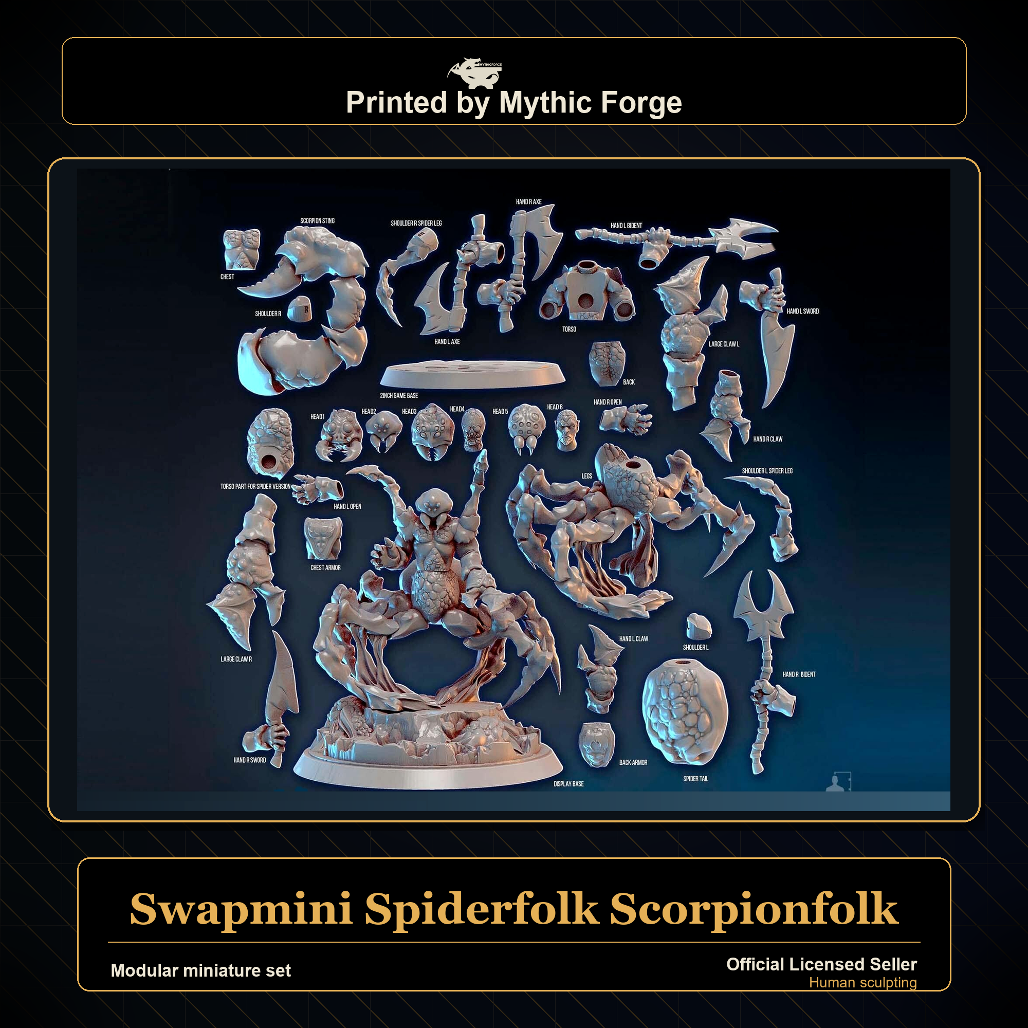 Modular RPG - Swapmini Spiderfolk Scorpionfolk - Bundle modular miniature printed by Mythic Forge