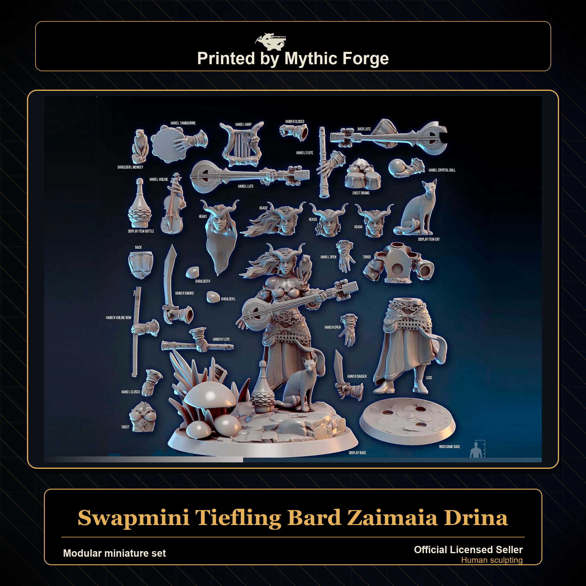 Modular RPG - Swapmini Tiefling Bard - Zaimaia Drina - Bundle modular miniature printed by Mythic Forge
