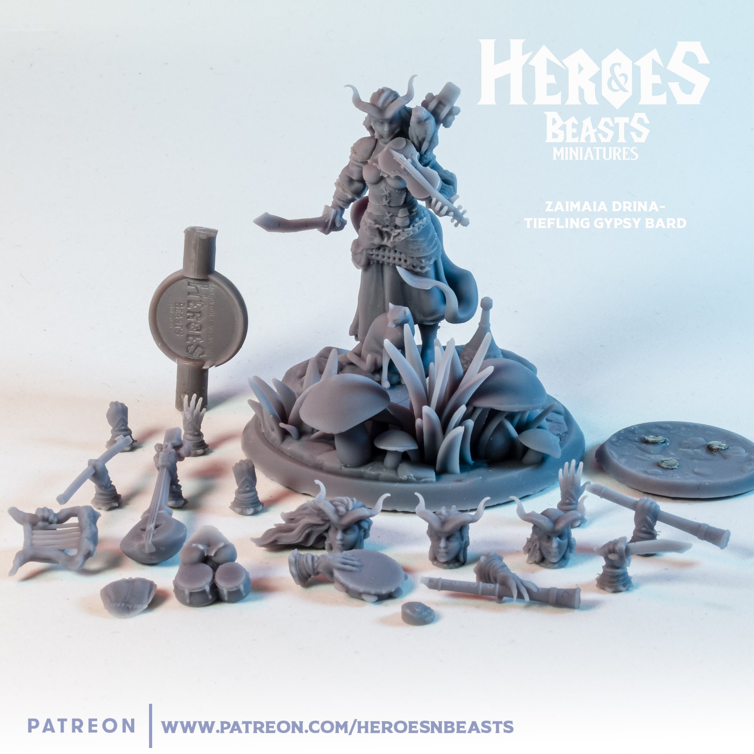 Modular RPG - Swapmini Tiefling Bard - Zaimaia Drina - Bundle modular miniature printed by Mythic Forge