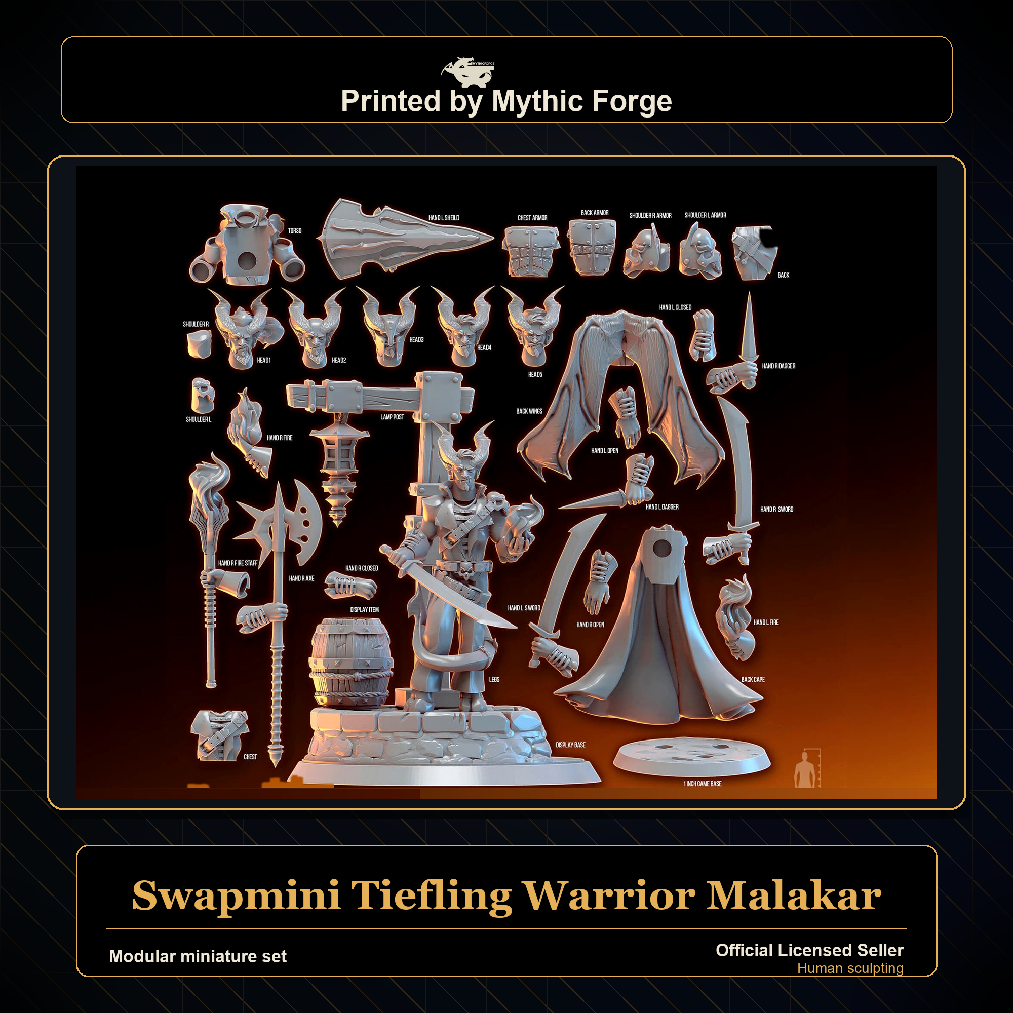 Modular RPG - Swapmini Tiefling Warrior - Malakar - Bundle modular miniature printed by Mythic Forge