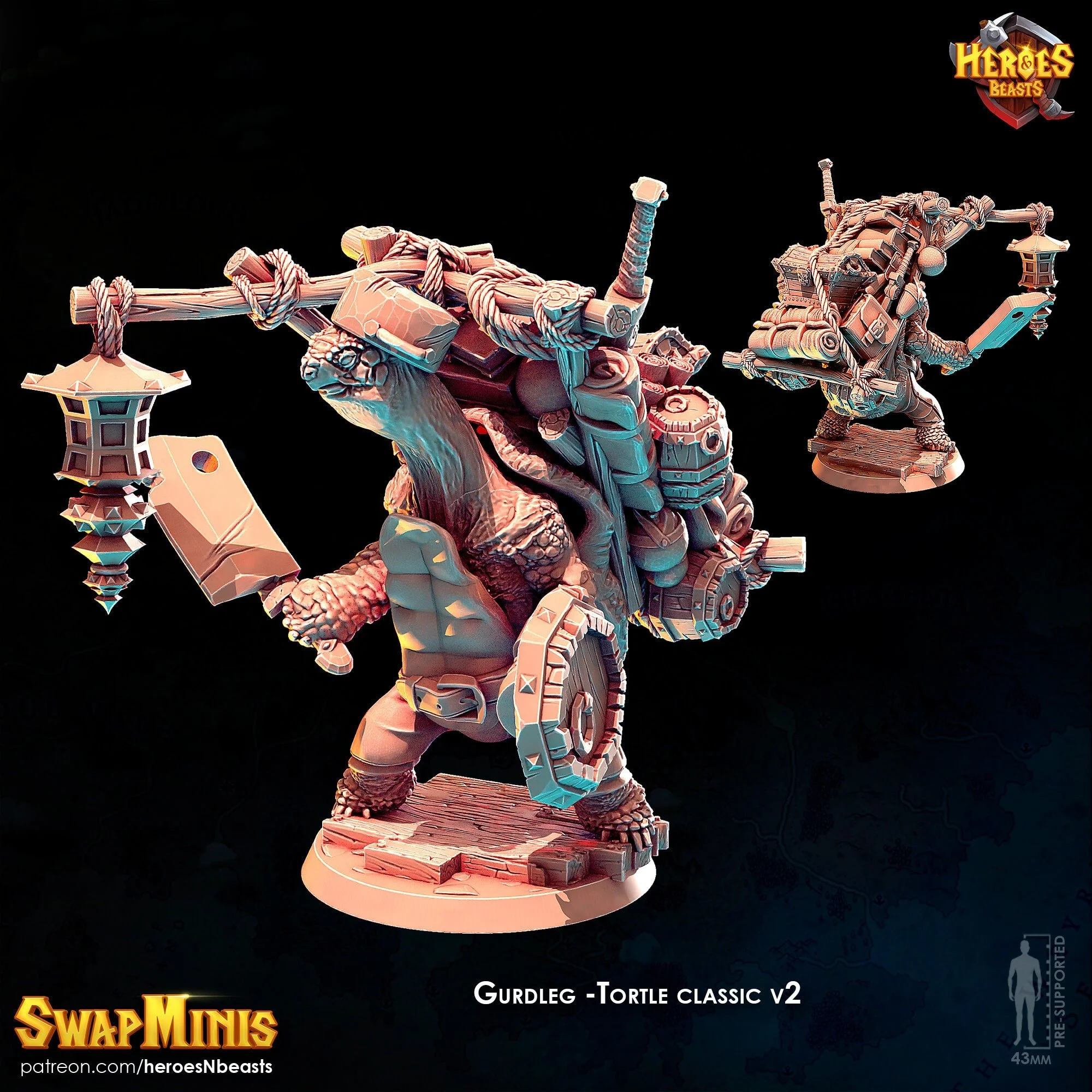 Modular RPG - Swapmini Tortle Merchant - Gurdleg - Bundle modular miniature printed by Mythic Forge