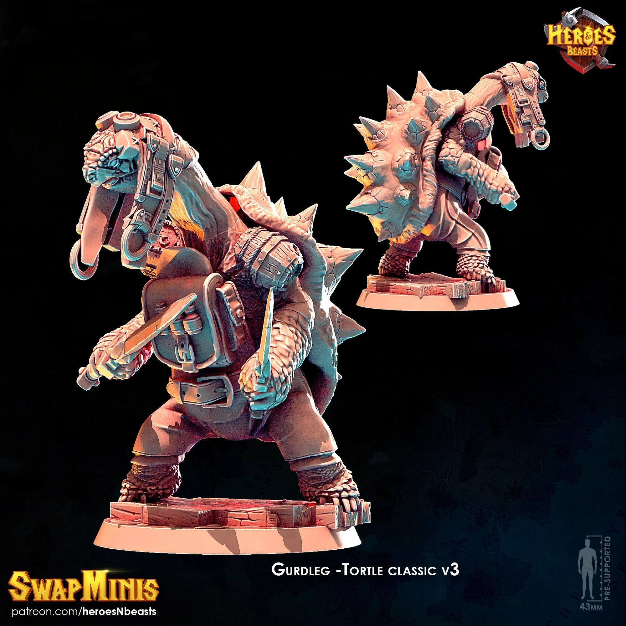 Modular RPG - Swapmini Tortle Merchant - Gurdleg - Bundle modular miniature printed by Mythic Forge