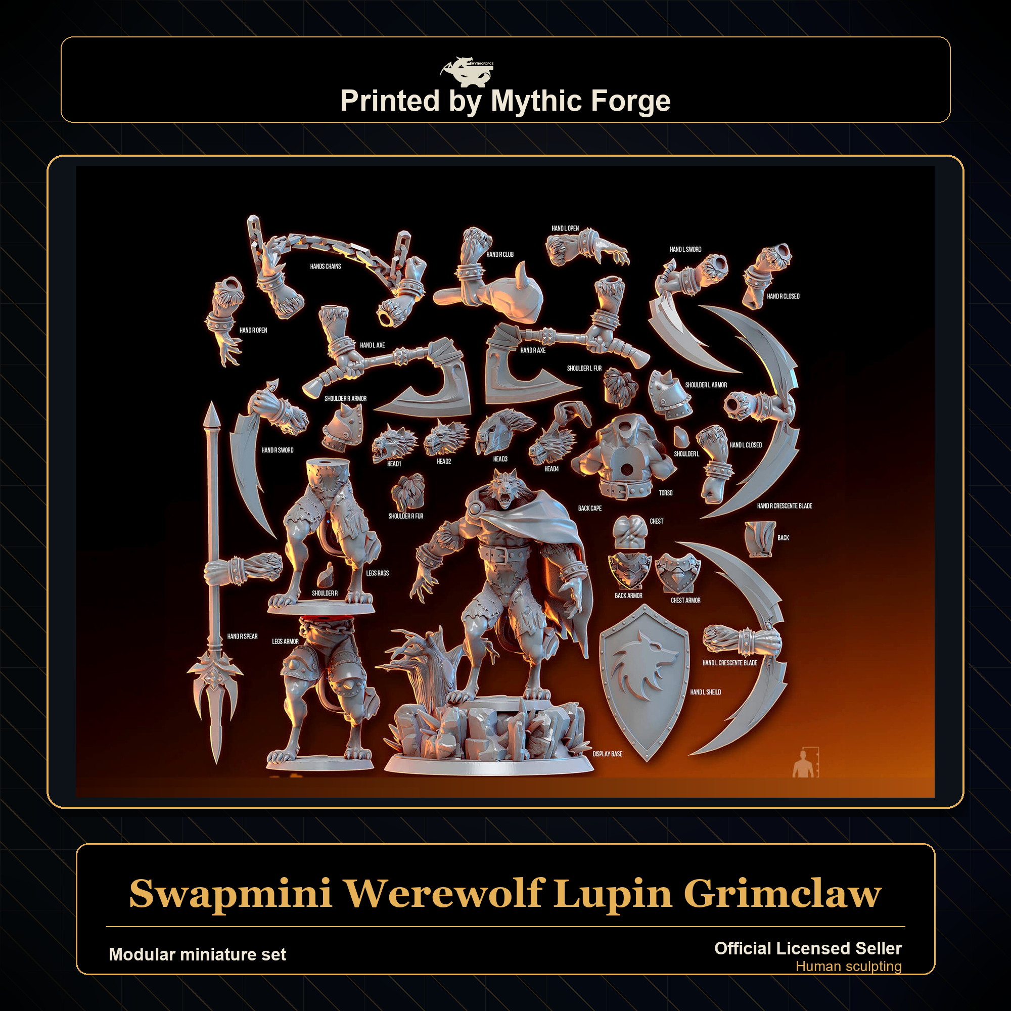 Modular RPG - Swapmini Werewolf - Lupin Grimclaw - Bundle modular miniature printed by Mythic Forge