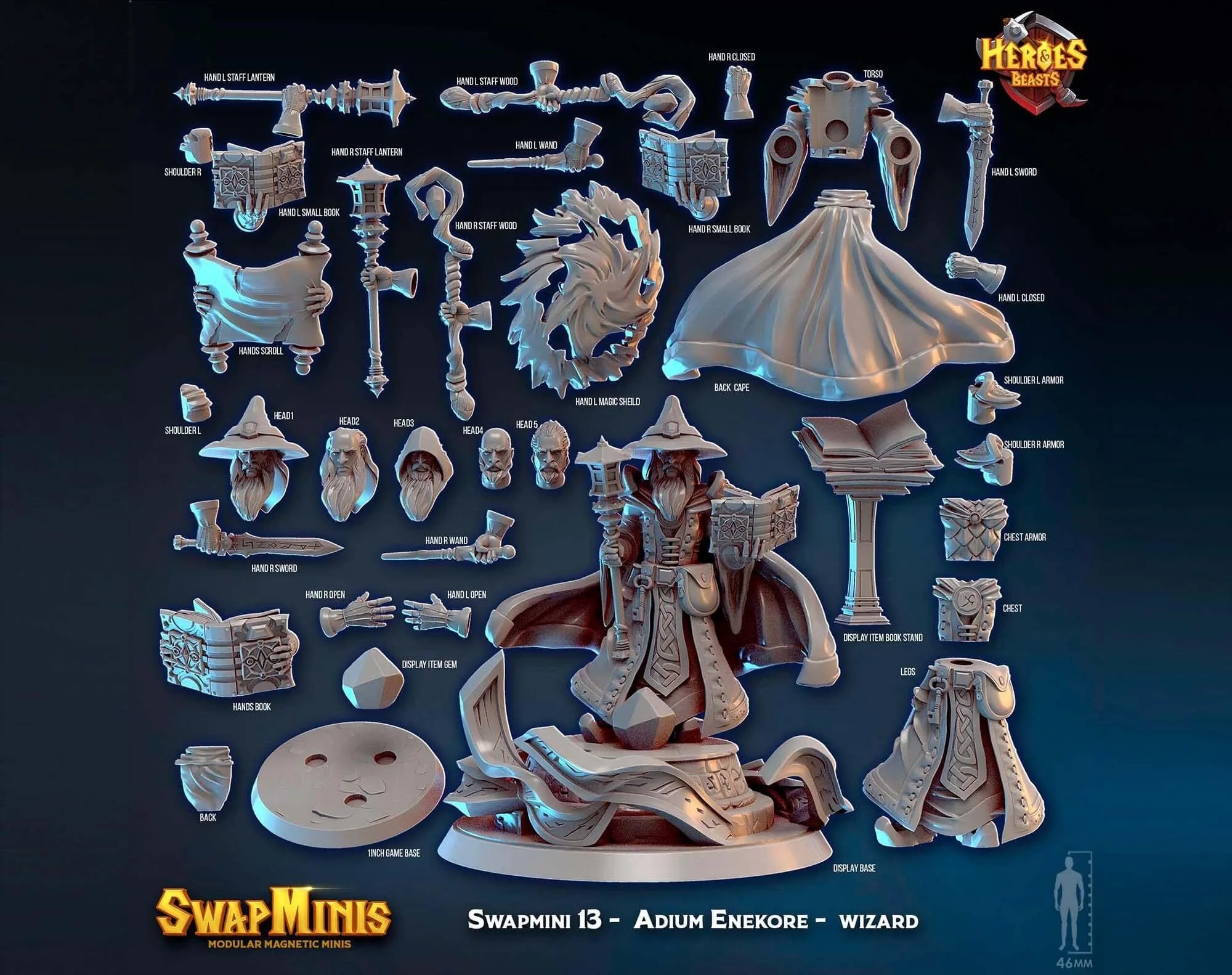 Modular RPG - Swapmini Wizard - Adium Enekore - Bundle modular miniature printed by Mythic Forge