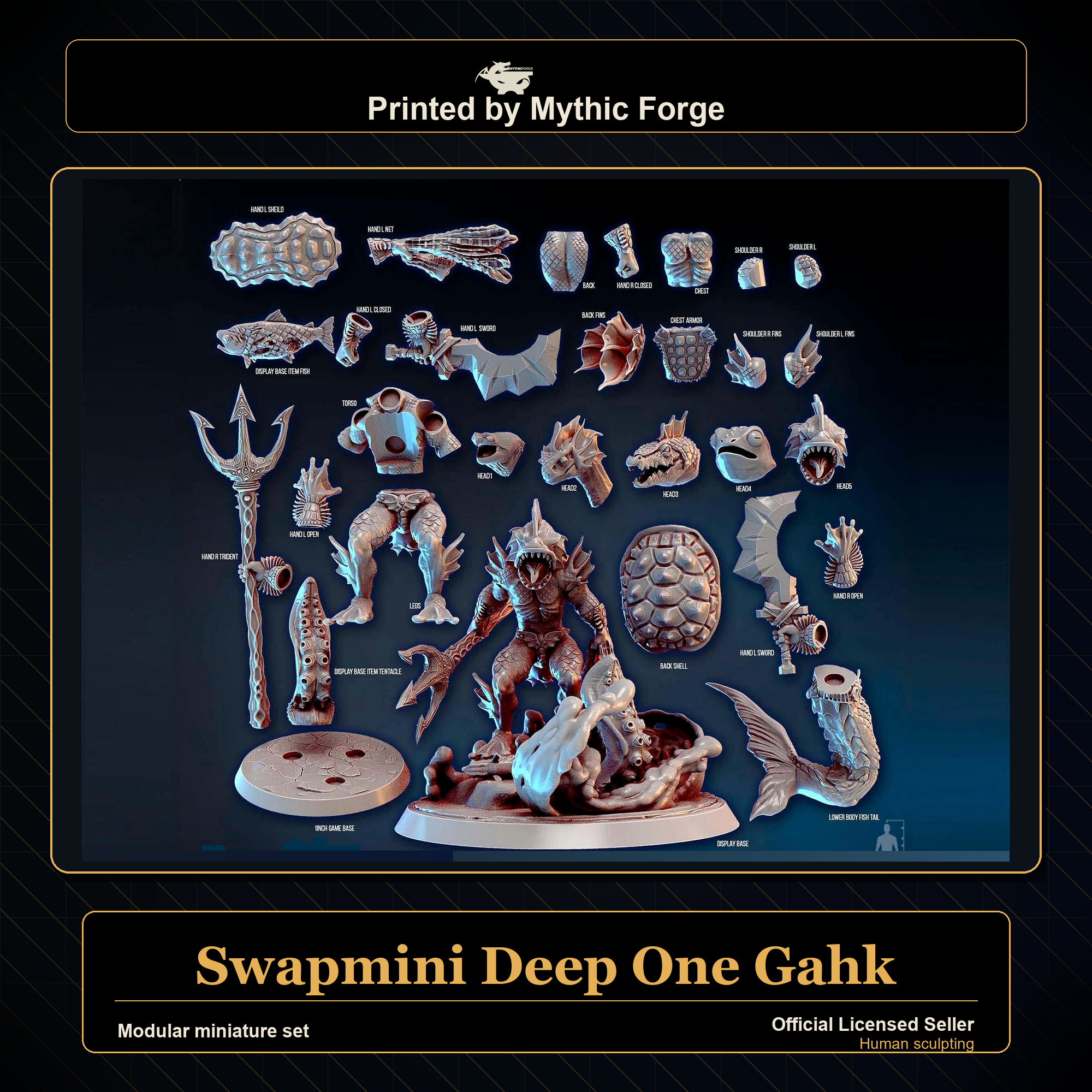 Modular RPG Miniature - Swapmini Deep one - Gahk printed by Mythic Forge