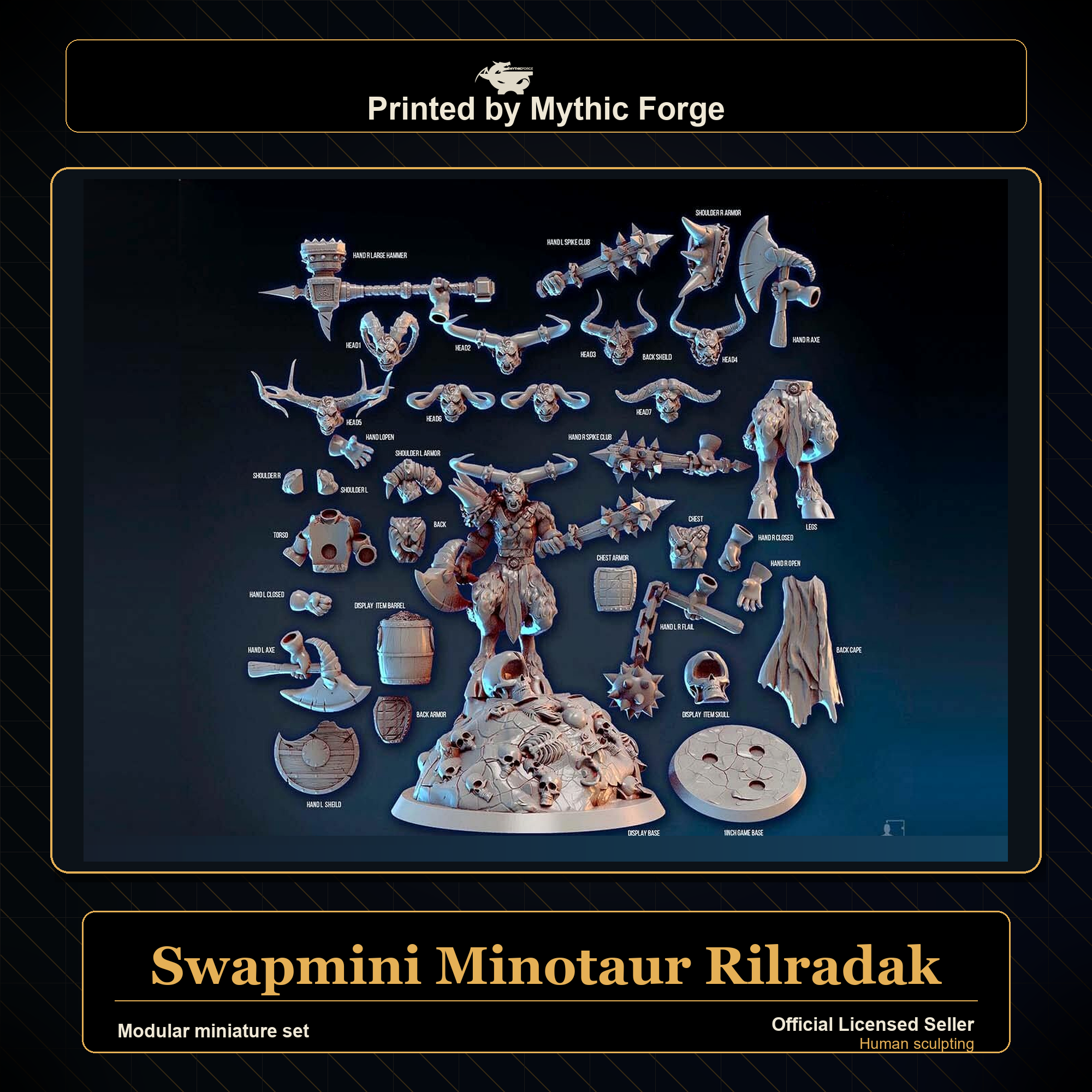 Modular RPG Miniature - Swapmini Minotaur - Rilradak printed by Mythic Forge