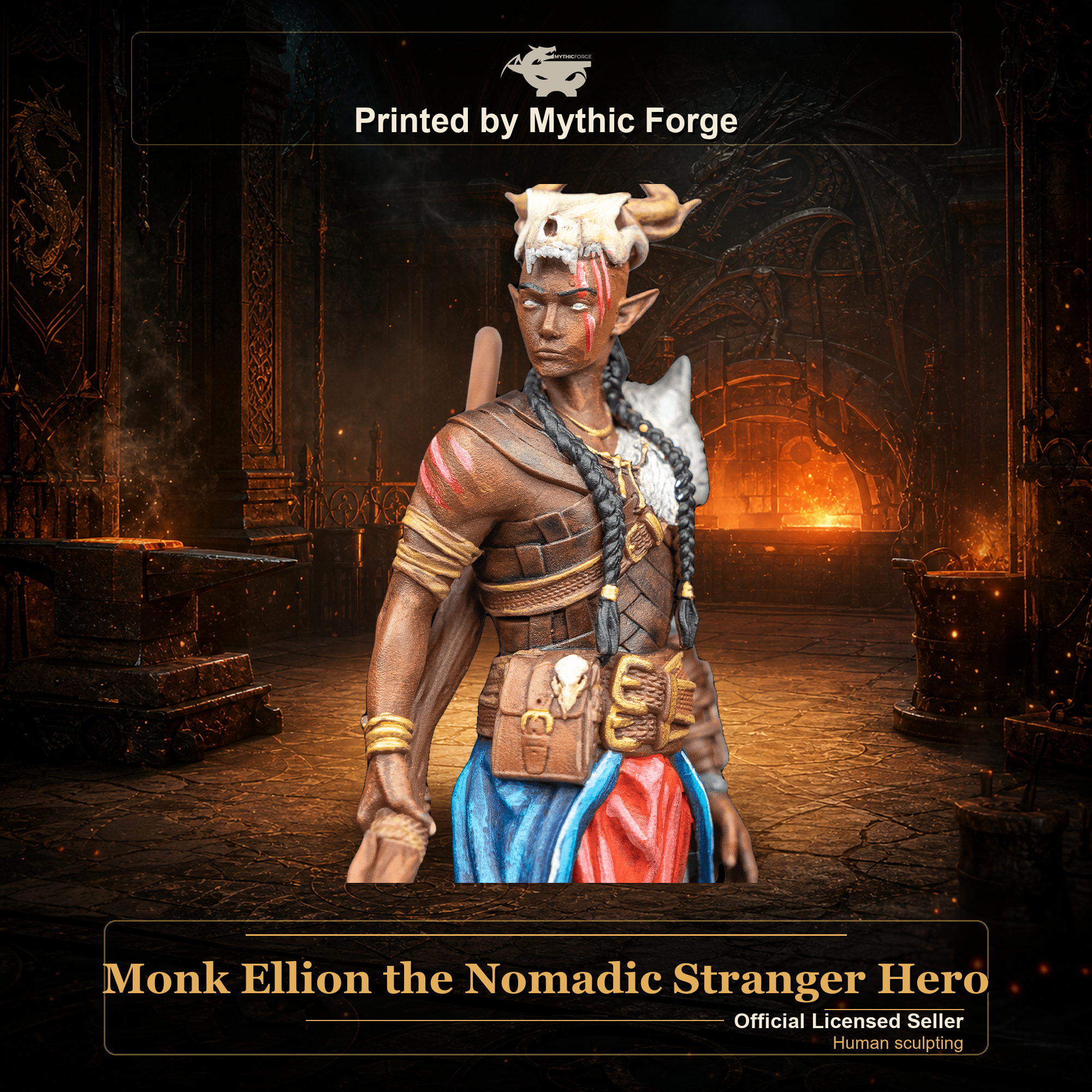 Monk Ellion the Nomadic Stranger Hero printed by Mythic Forge