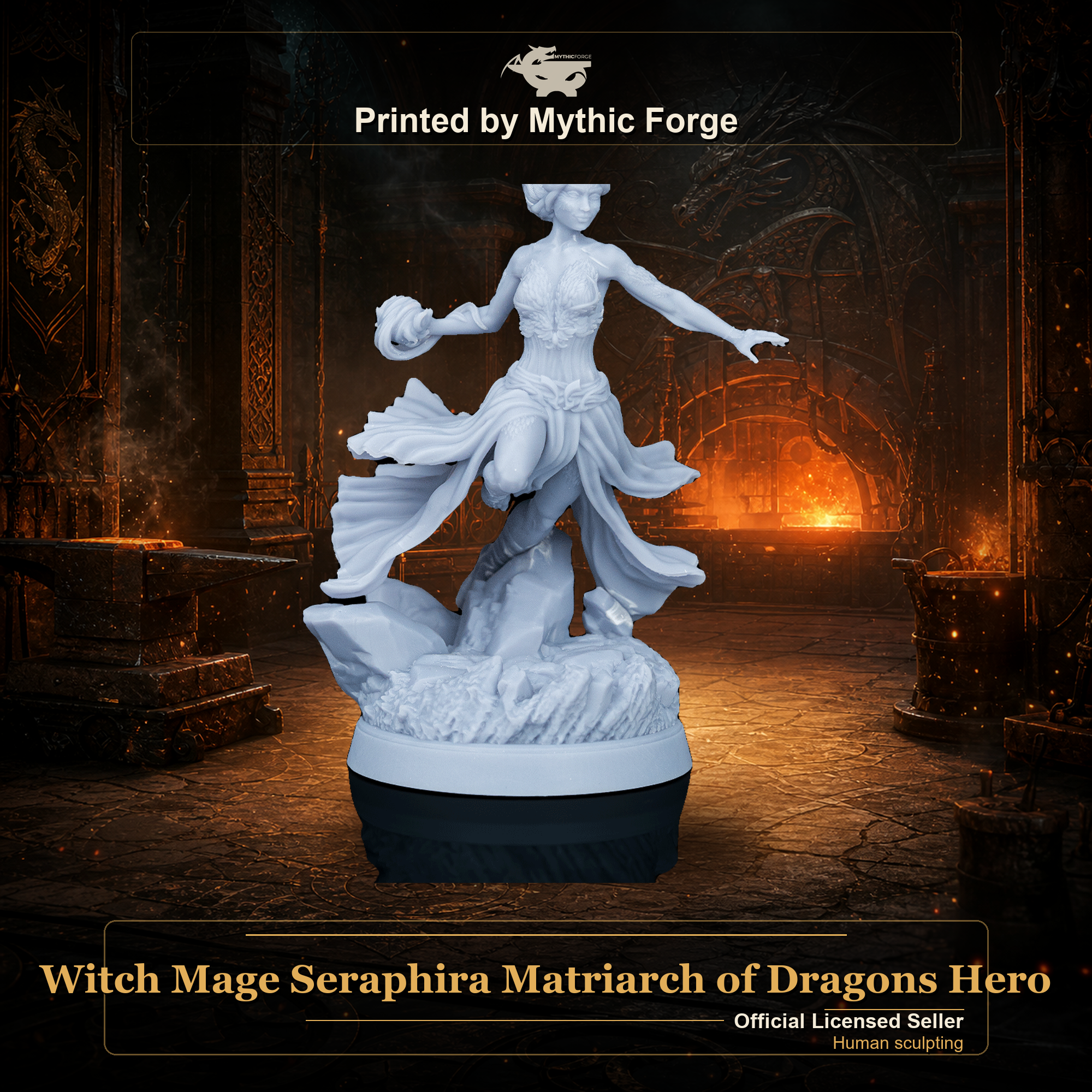 Witch Mage Seraphira Matriarch of Dragons Hero printed by Mythic Forge