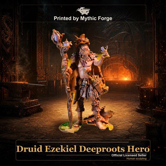 Druid Ezekiel Deeproots Hero printed by Mythic Forge, tabletop RPG miniature
