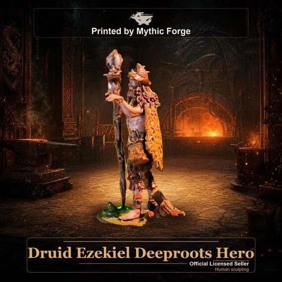 Druid Ezekiel Deeproots Hero printed by Mythic Forge, tabletop RPG miniature