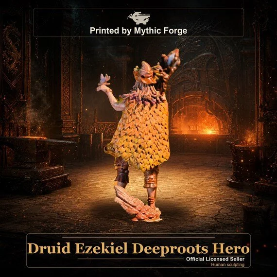 Druid Ezekiel Deeproots Hero printed by Mythic Forge, tabletop RPG miniature