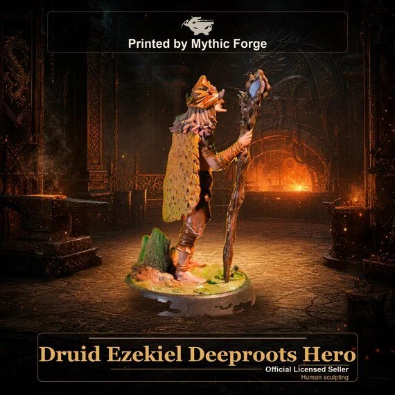 Druid Ezekiel Deeproots Hero printed by Mythic Forge, tabletop RPG miniature