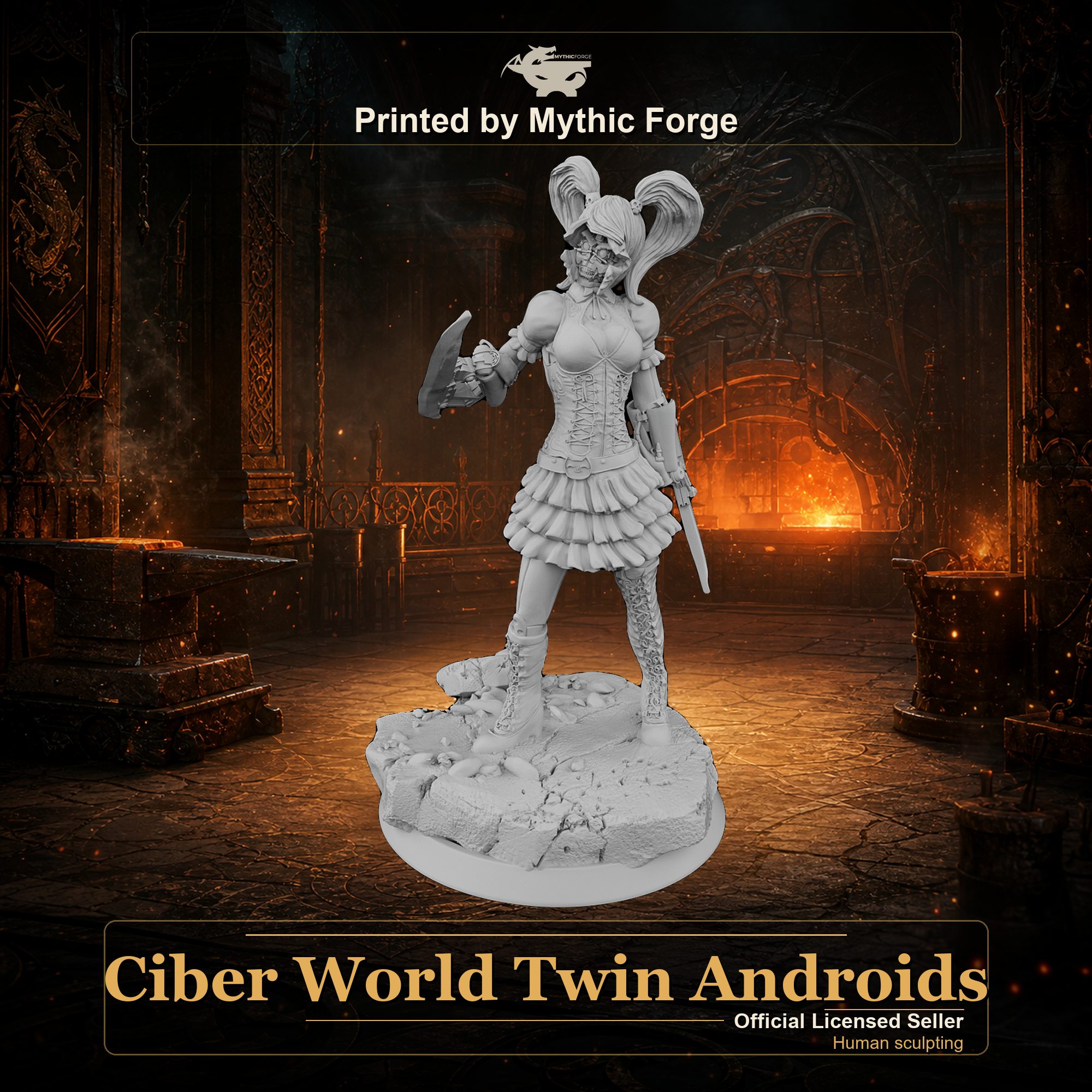 Ciber World Twin Androids printed by Mythic Forge