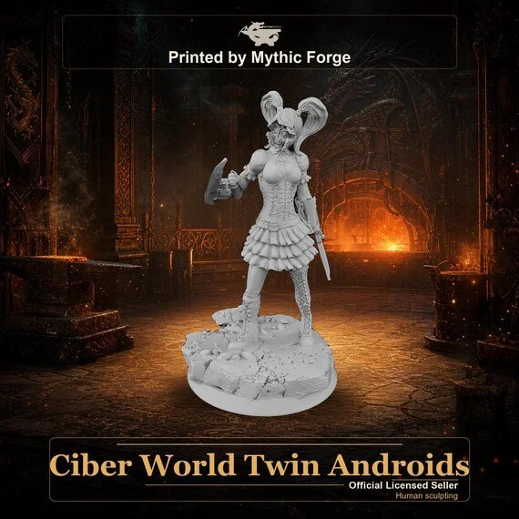 Ciber World Twin Androids printed by Mythic Forge