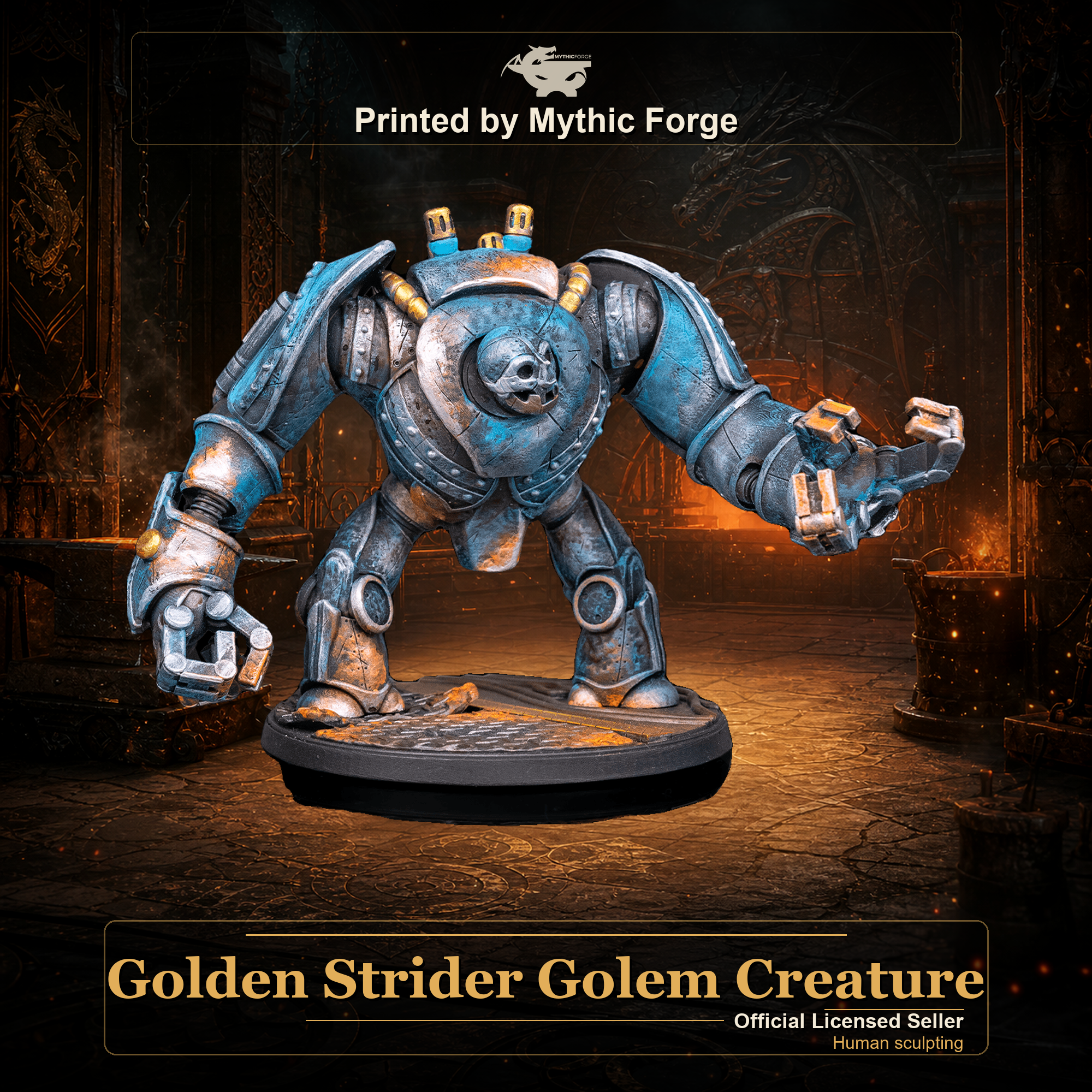 Golden Strider Golem Creature printed by Mythic Forge