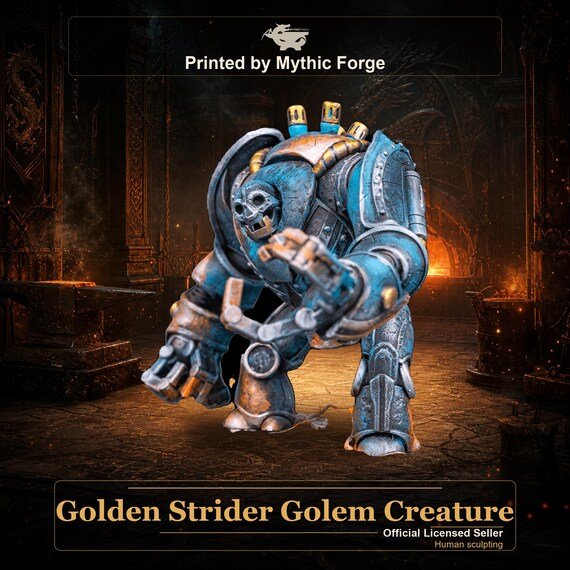 Golden Strider Golem Creature printed by Mythic Forge