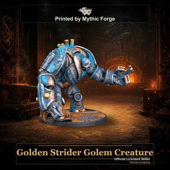 Golden Strider Golem Creature printed by Mythic Forge