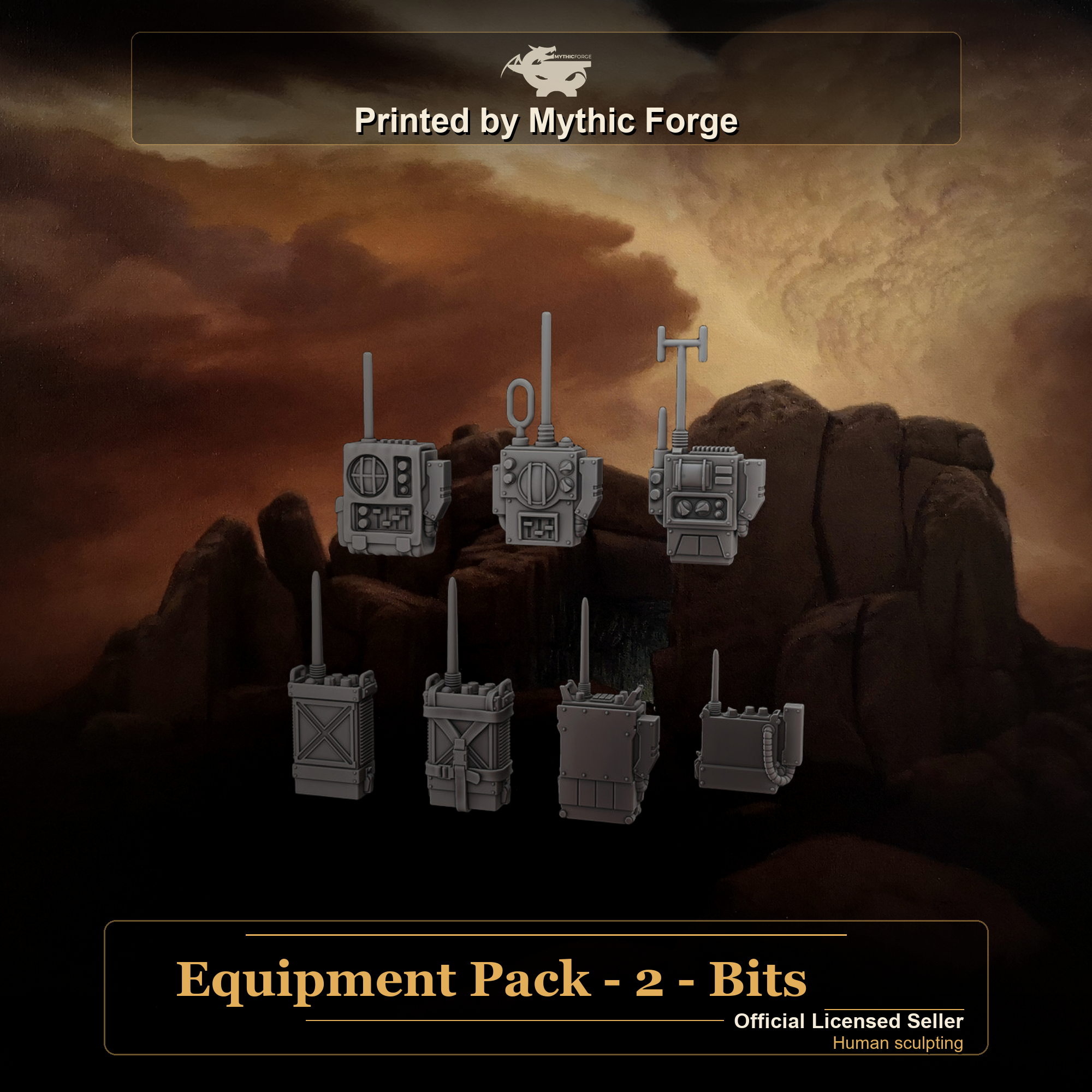Equipment Pack 2 resin backpack and walkie-talkie bits designed by Hydra Workshop and printed by Mythic Forge