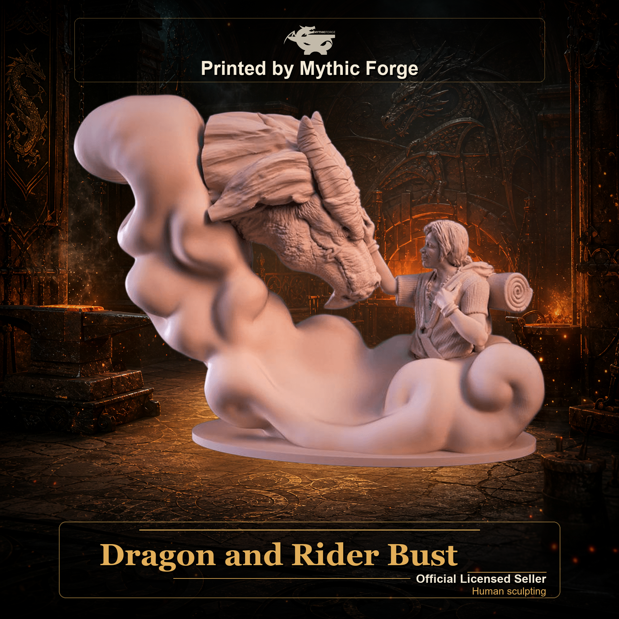 Dragon and Rider Bust resin painting bust printed by Mythic Forge