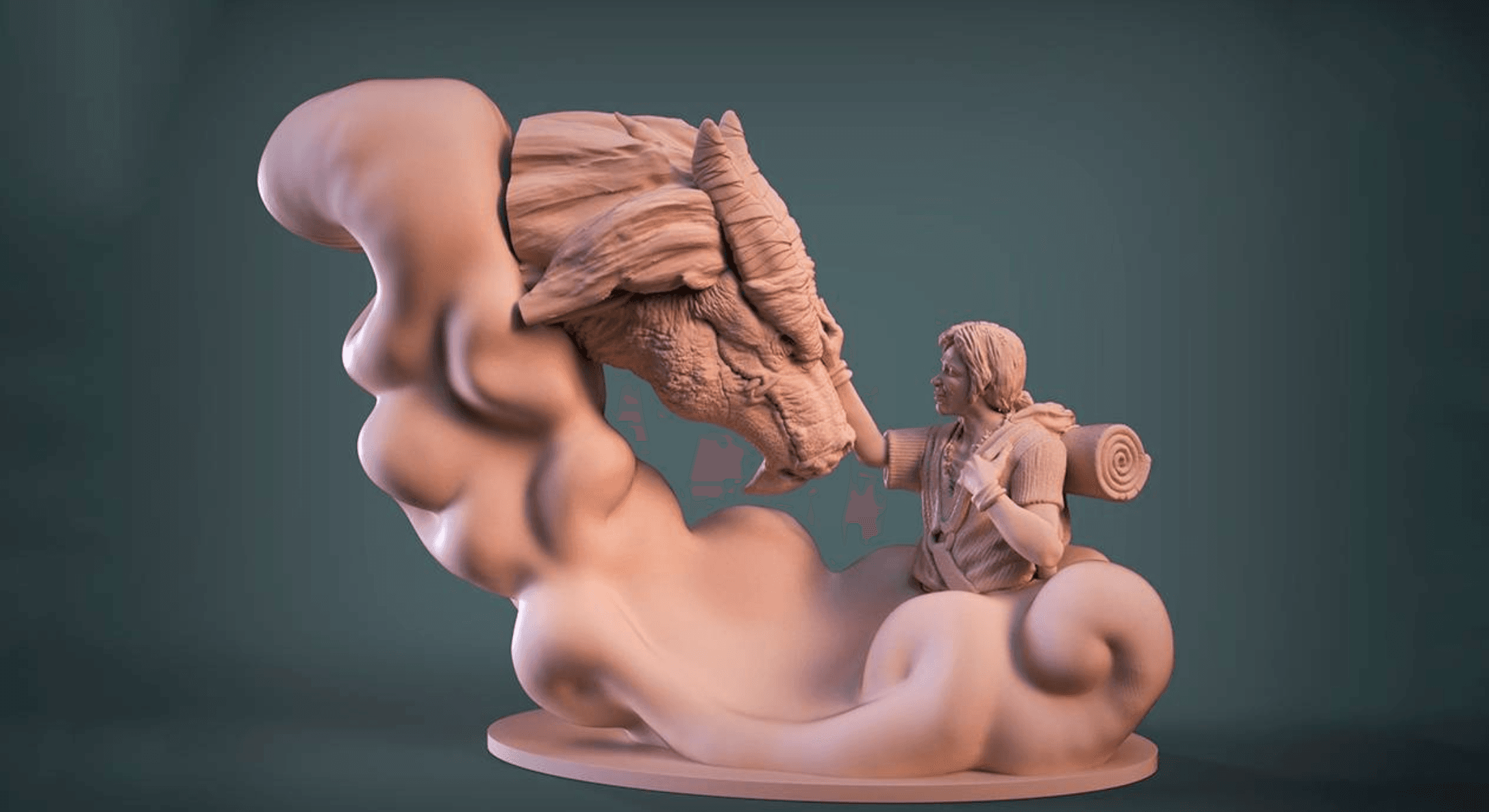 Dragon and Rider Bust resin painting bust printed by Mythic Forge
