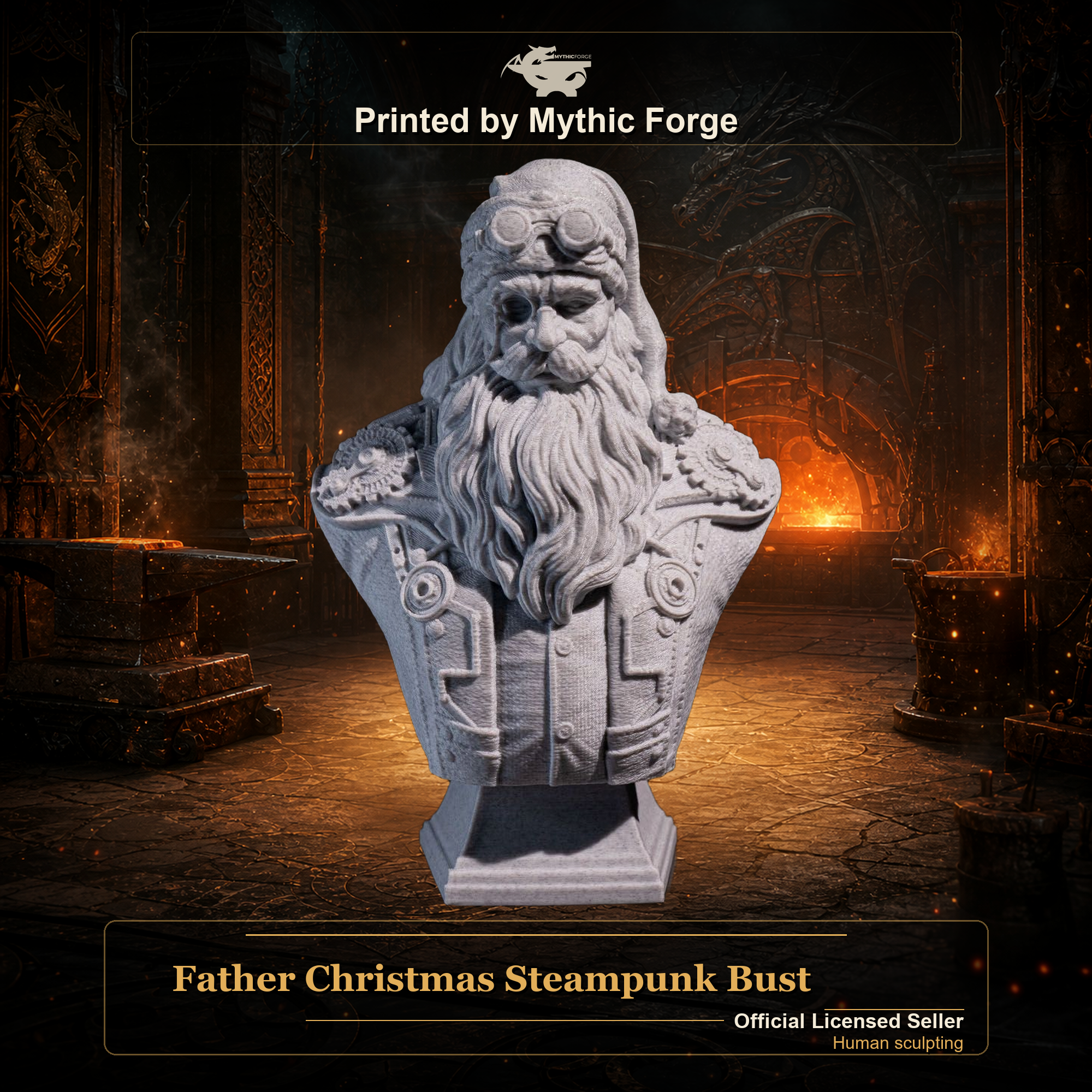 Father Christmas Steampunk Bust resin painting bust printed by Mythic Forge