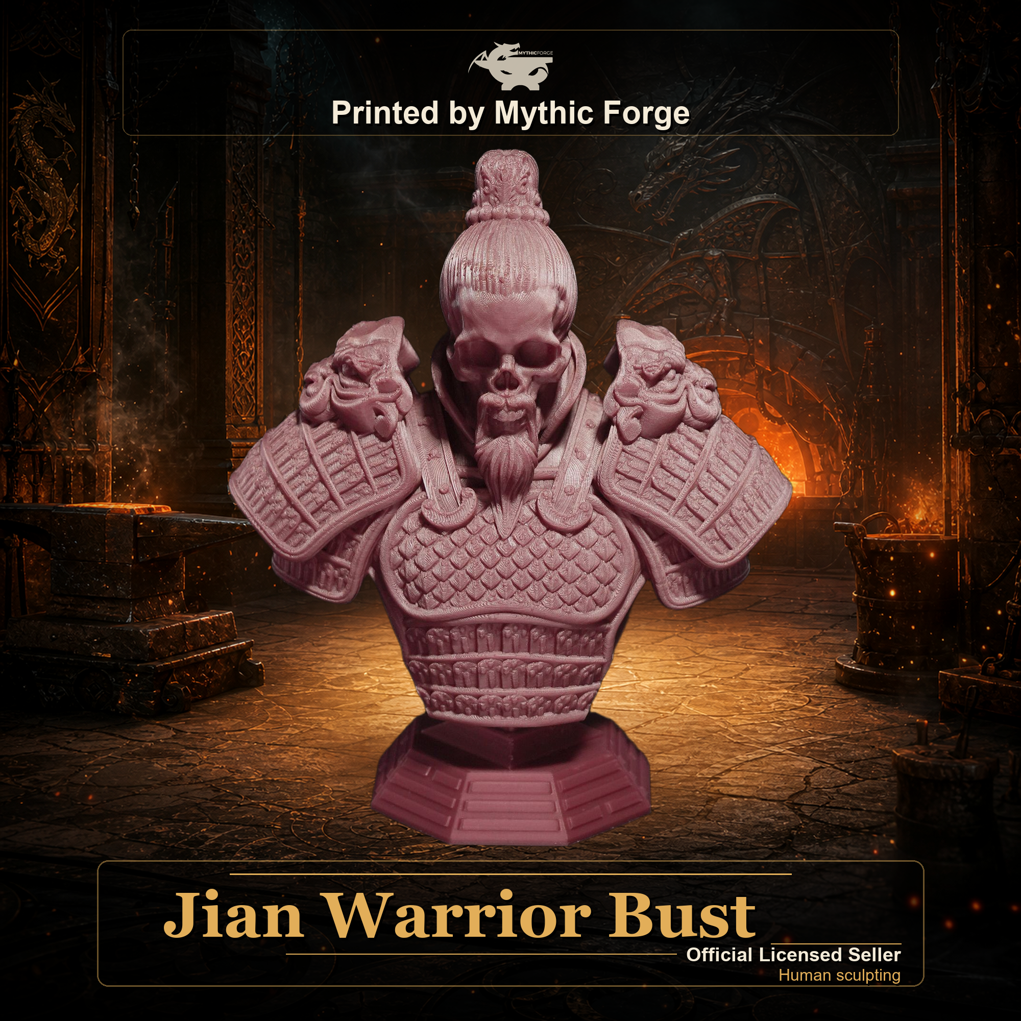 Jian Warrior Bust resin painting bust printed by Mythic Forge