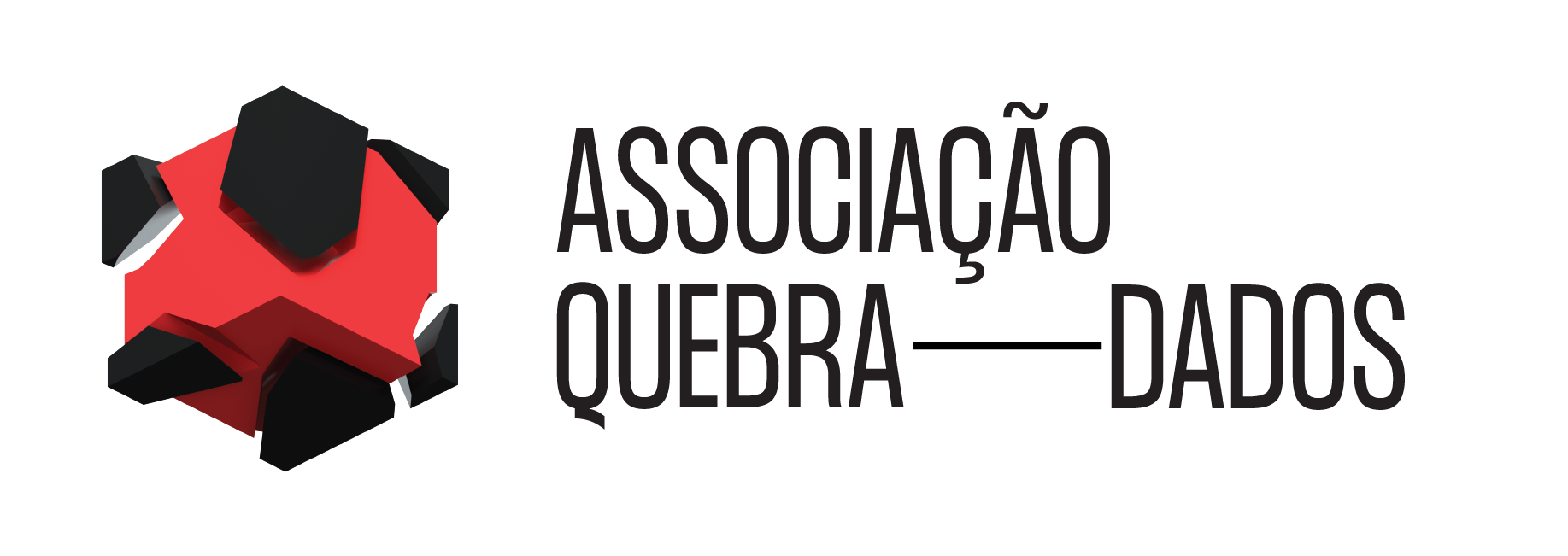 A 3D illustration of a red and black geometric shape next to the text '3D shape' in black font.