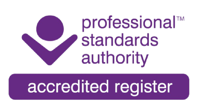 A graphic showing a purple check mark and circle icon, with text indicating 'professional standards authority' and 'accredited register'.