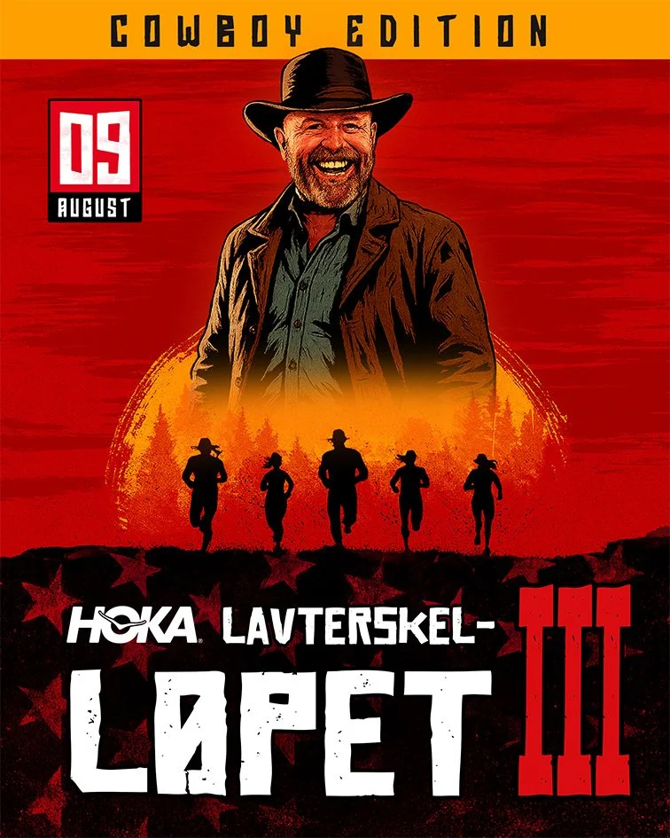 Poster til Lavterskel-løpet 2026, med bilde av Kalle Mæland Nilsen i Red Dead Redemption-stil.