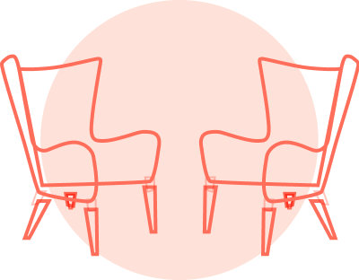 Abstract line drawing of two armchairs facing eachother
