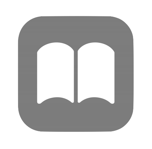 Icon of an open book on a gray background. Apple Books logo.
