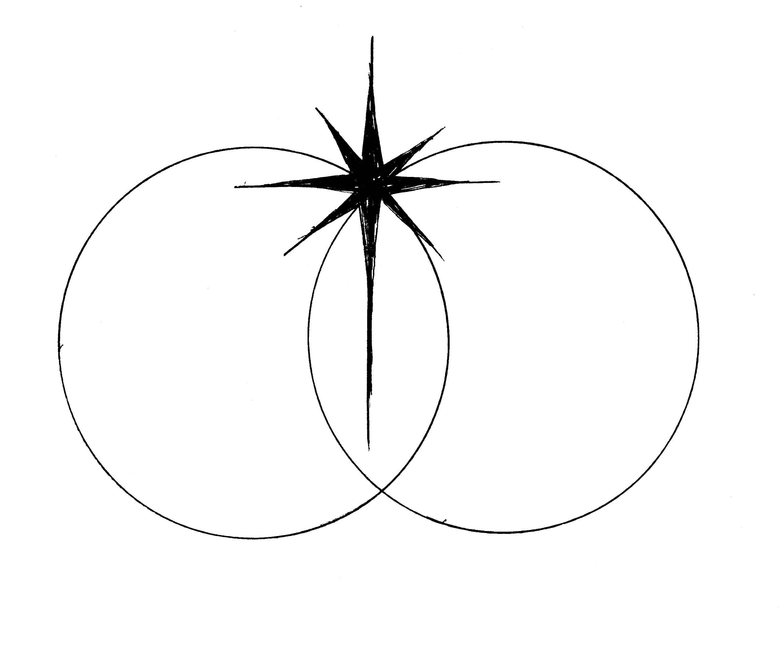 Vesca Pisces with a star-like shape above the central intersection. Drawing by Rianne Vestuto.