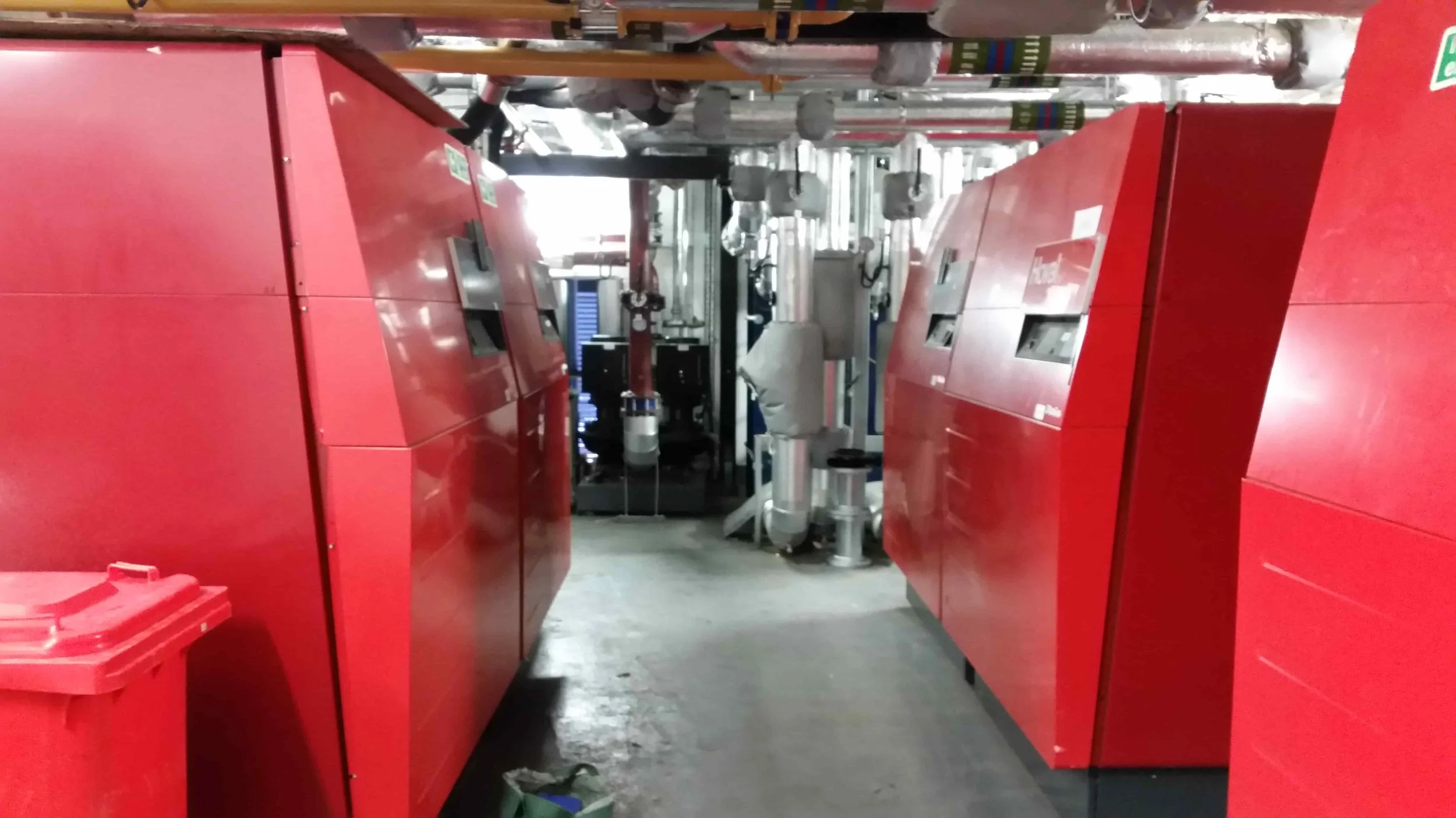 Gas Fired Boilers in plantroom with pipework, pumps & heat exchangers