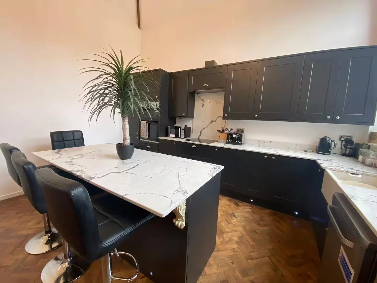 Halls Kitchen finished with luxury marble and under lighting