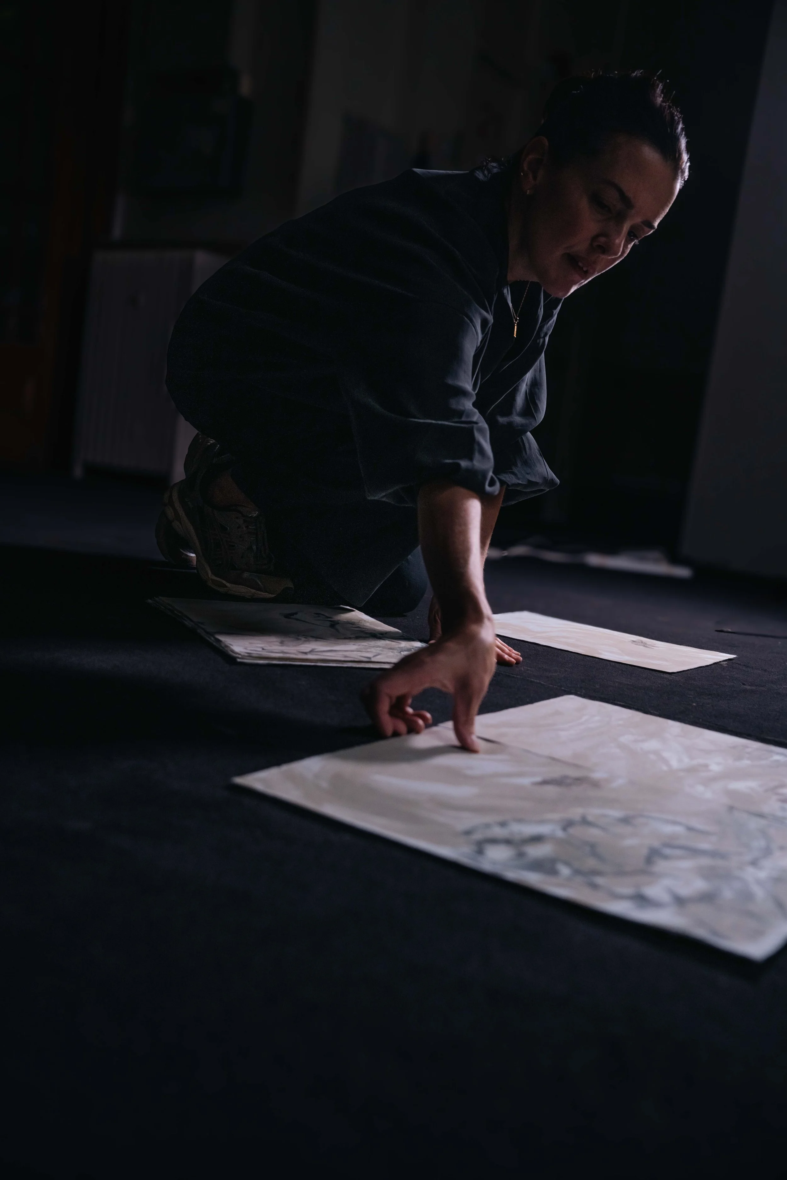 charlotte-cooper-studio-behind-the-scenes-monoprint-tiling-moths-layout-portrait-hogarth-house-exhibition-preparation-photography-kristina-chan-at-et-al.jpg