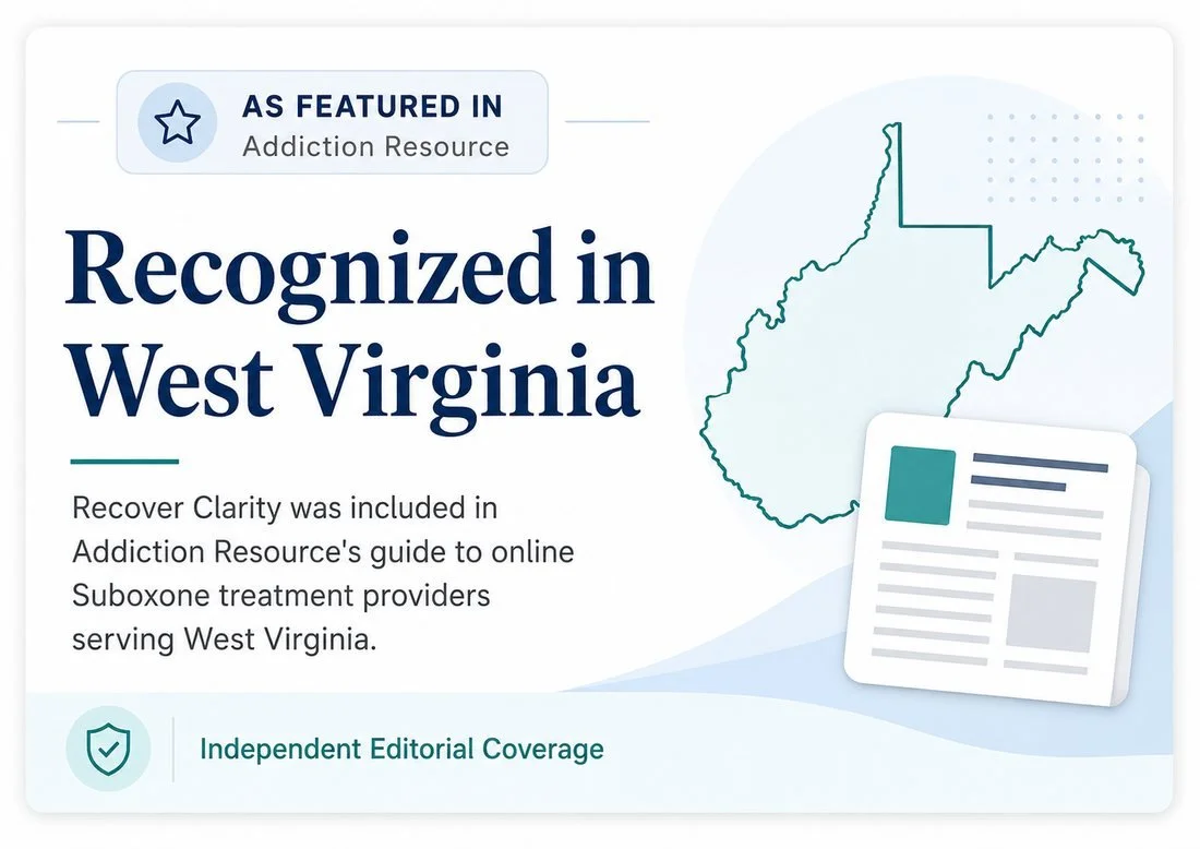 Recover Clarity featured by Addiction Resource among online Suboxone treatment providers in West Virginia.